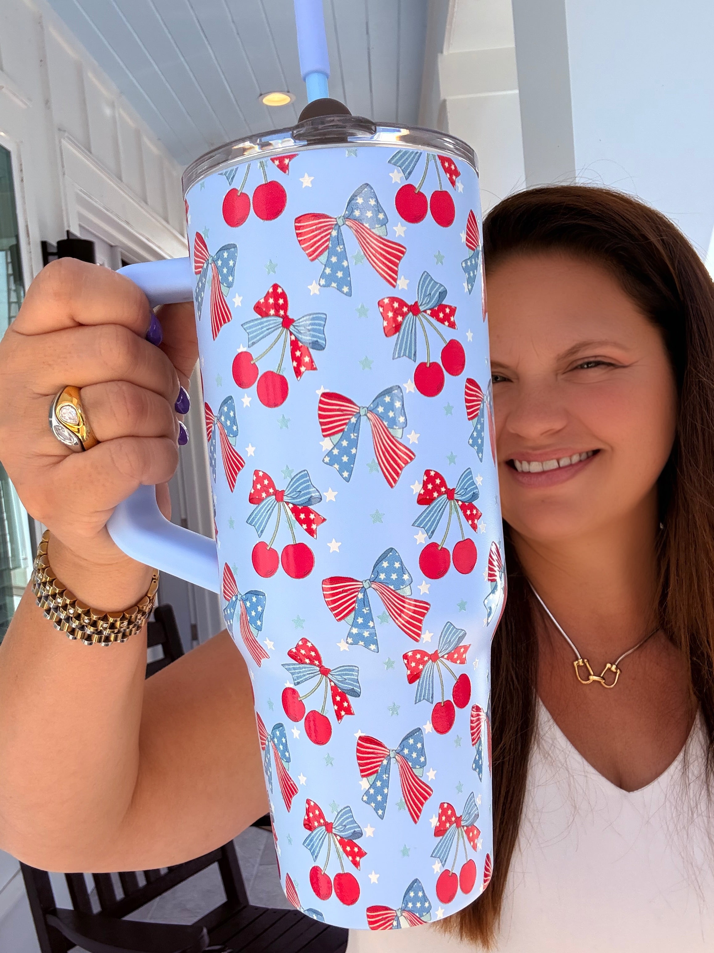Americana Bow Cherries Printed 40oz Tumbler by Judson & Co. (ARRAY) — Ships 2-3 weeks - BFF Here