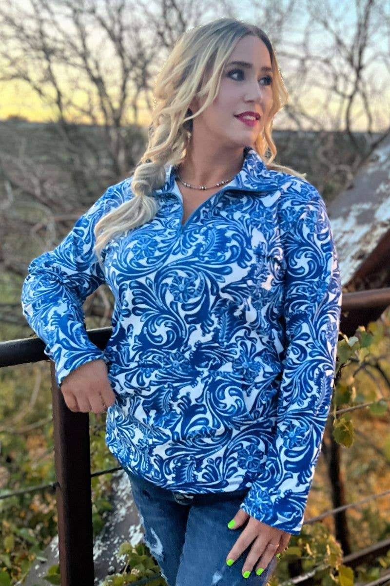 Tailgate Party Pullover Blue & White by Sterling Kreek