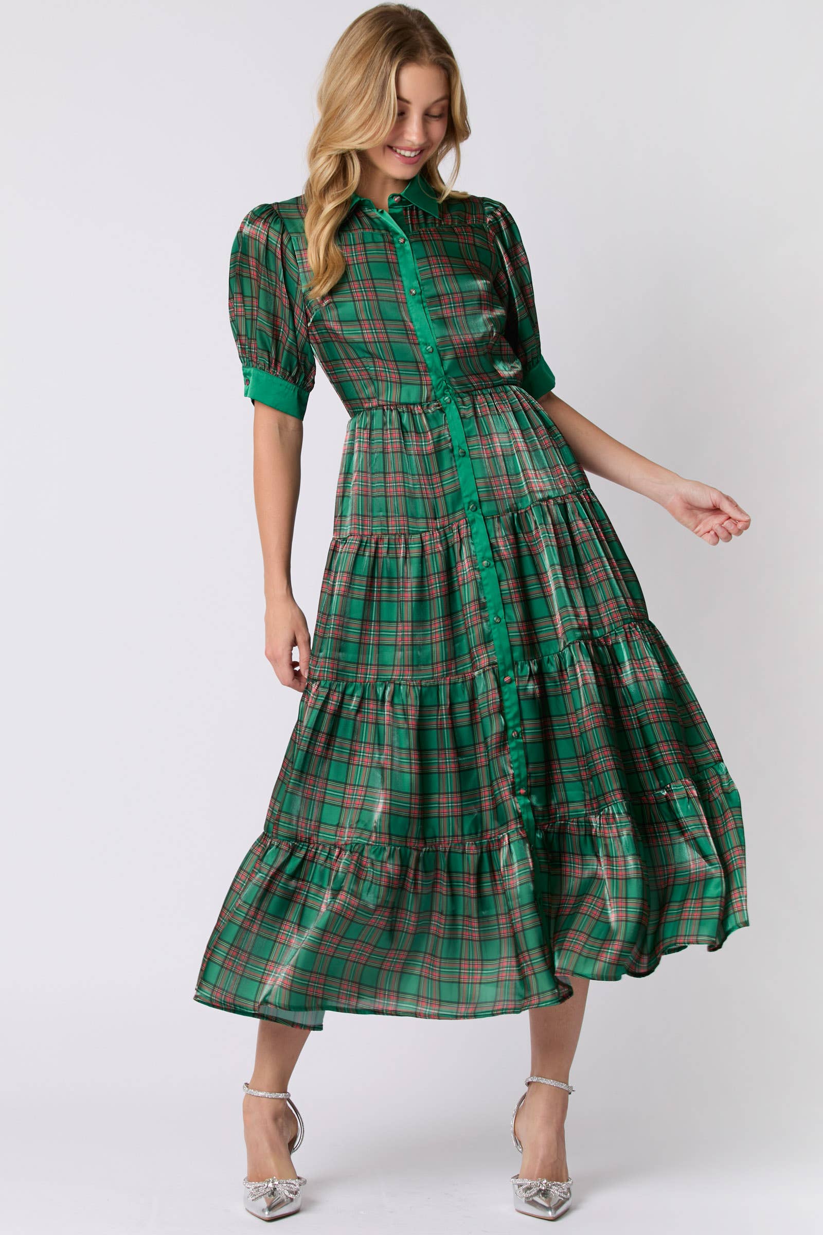 Tartan Tidings Emerald Plaid Midi Dress - BFF Here