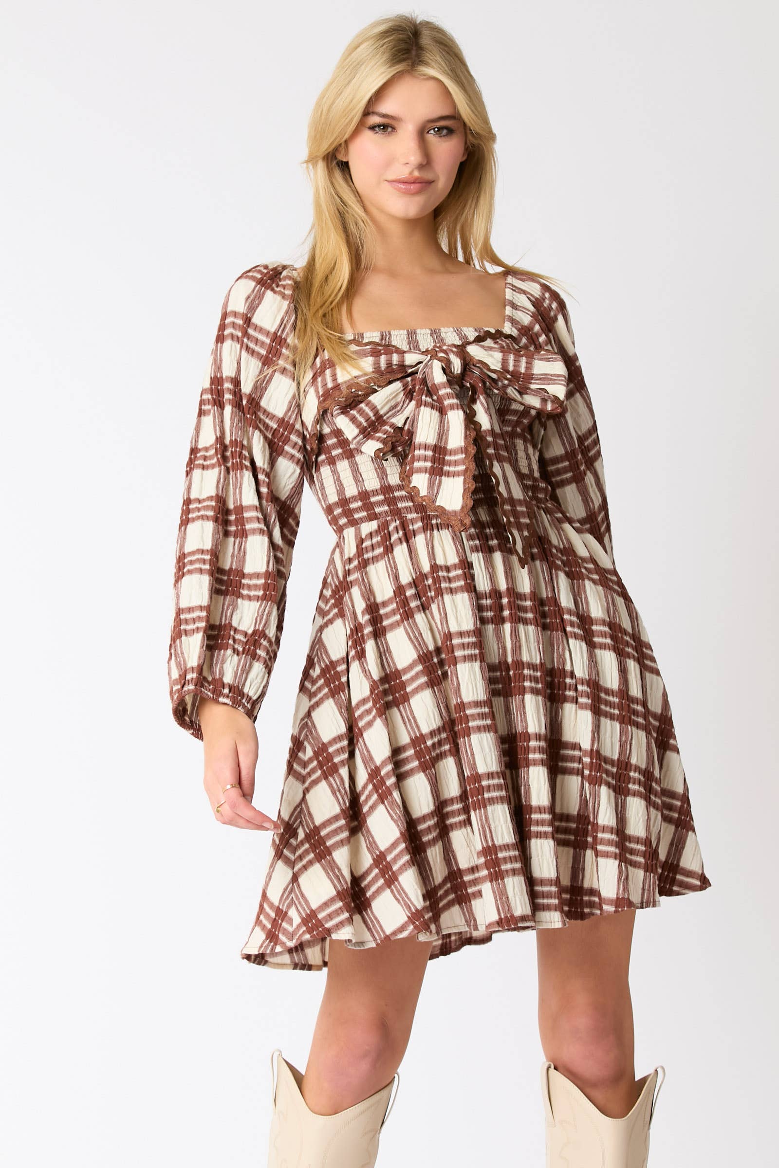 Check Pattern Tied Strap Detail on Bust Mini Dress - Preorders - BFF Here