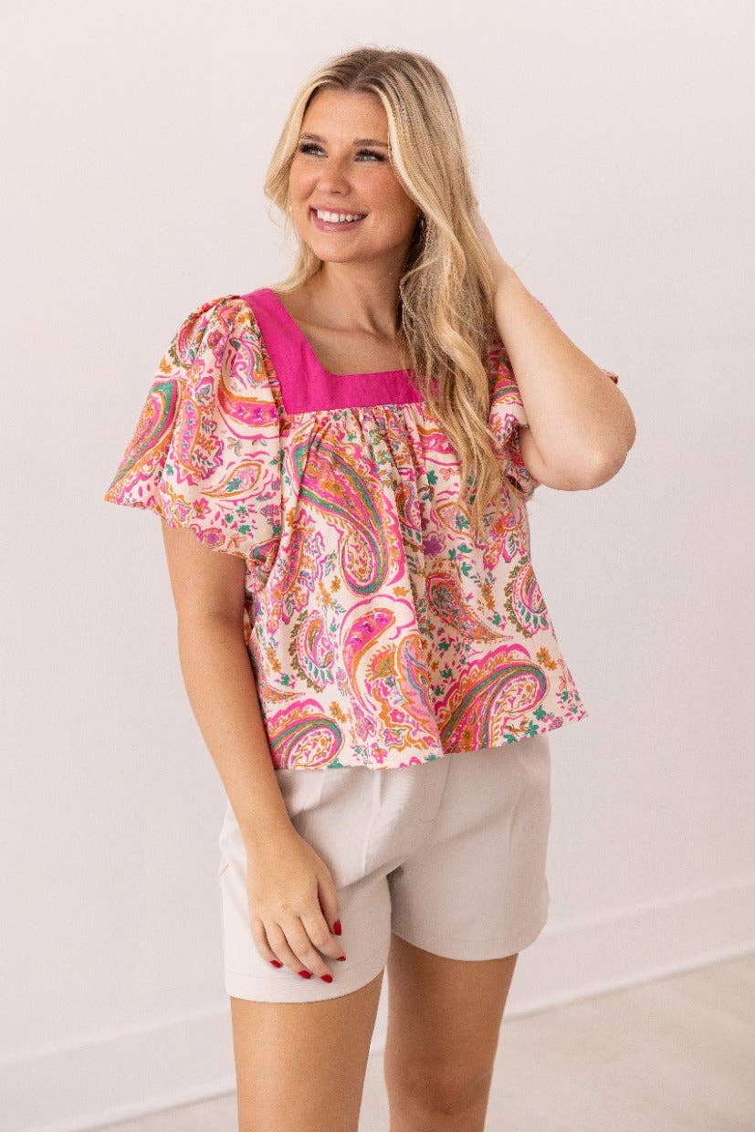 Pink Paisley Puff Sleeve Blouse by Grace & Emma - BFF Here
