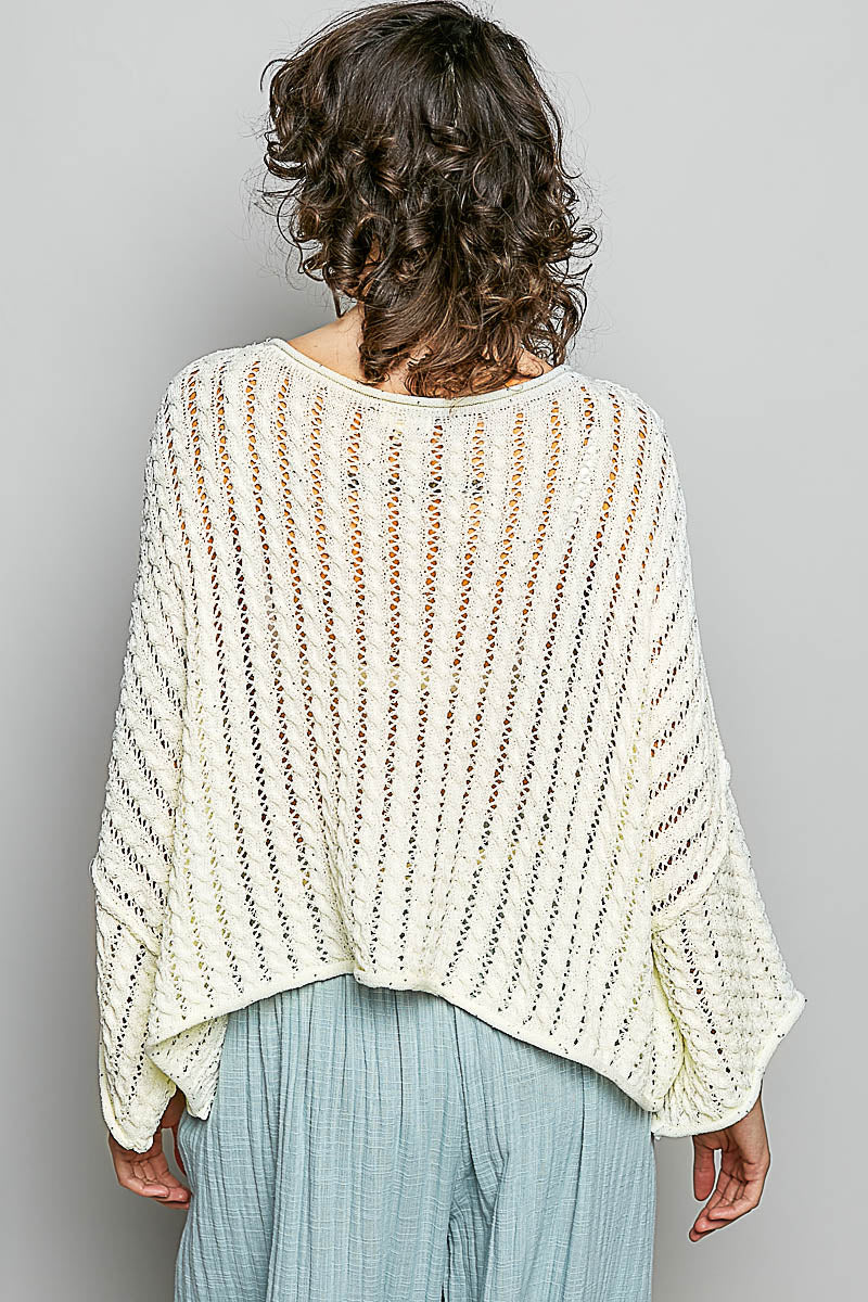 3/4 Sleeve Solid Shiny Thin Acrylic Sweater Cropped Top by POL (Ships 2-3 weeks) - BFF Here
