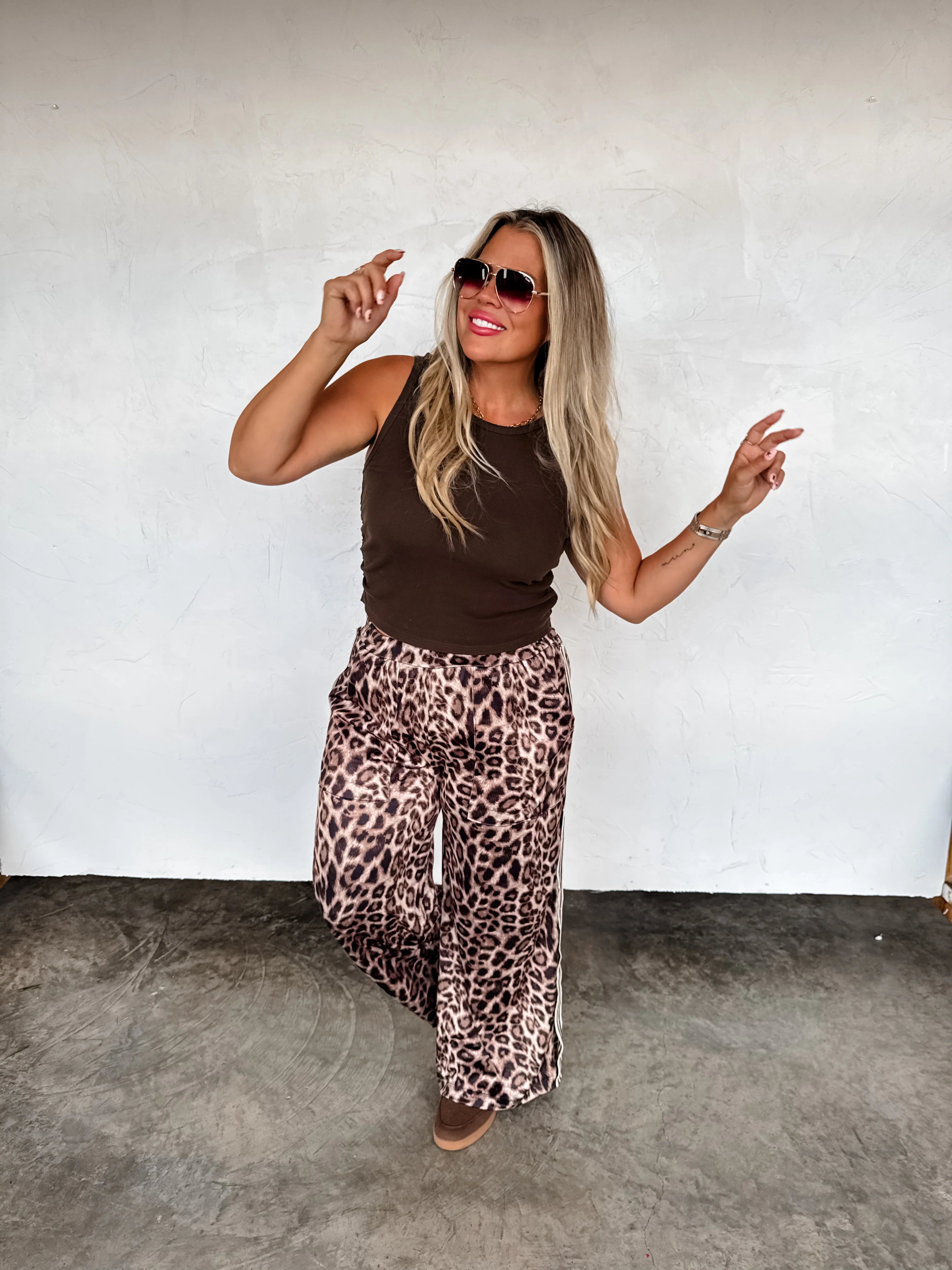 PREORDER: Haddie Silky Cheetah Wide Leg Pants by Blakeley (Beginning of October) - BFF Here