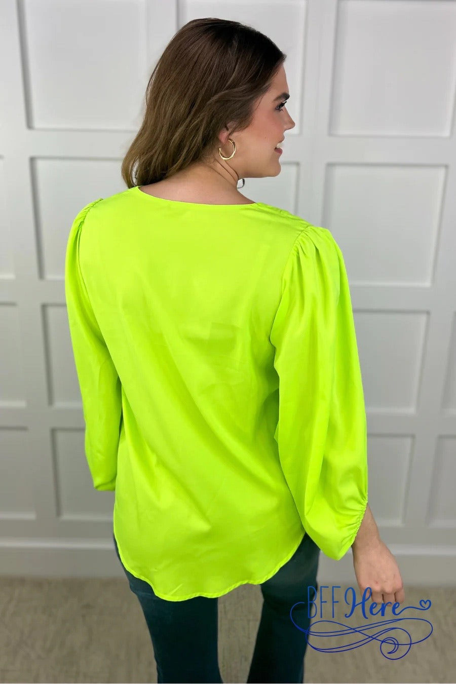 PREORDER-Jamie Balloon Sleeve Top / Lime (Ships Beginning of February) - BFF Here