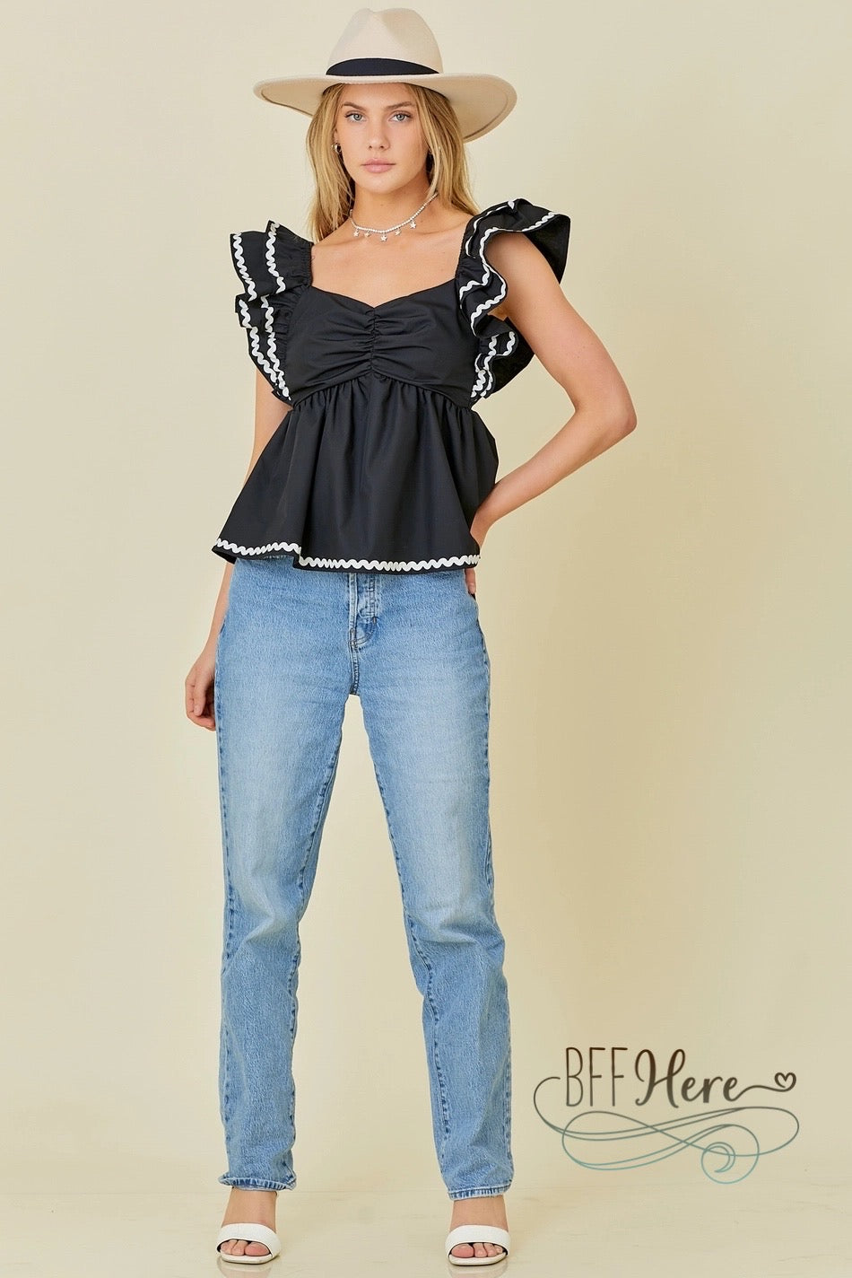 Midnight Frills Ruffle Sleeve Top - BFF Here