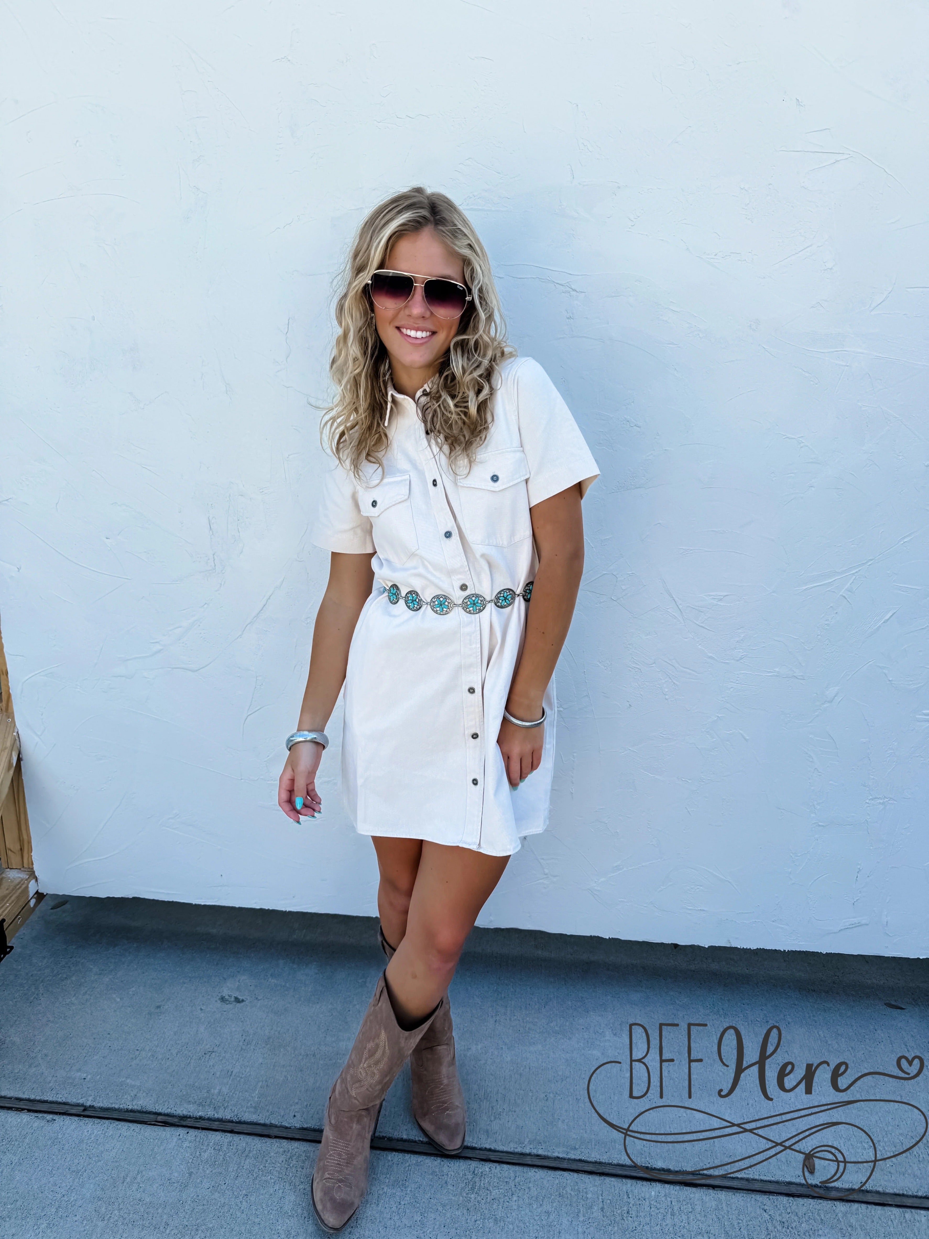 cream jean dress Noisy May rolled sleeve denim mini dress in cream