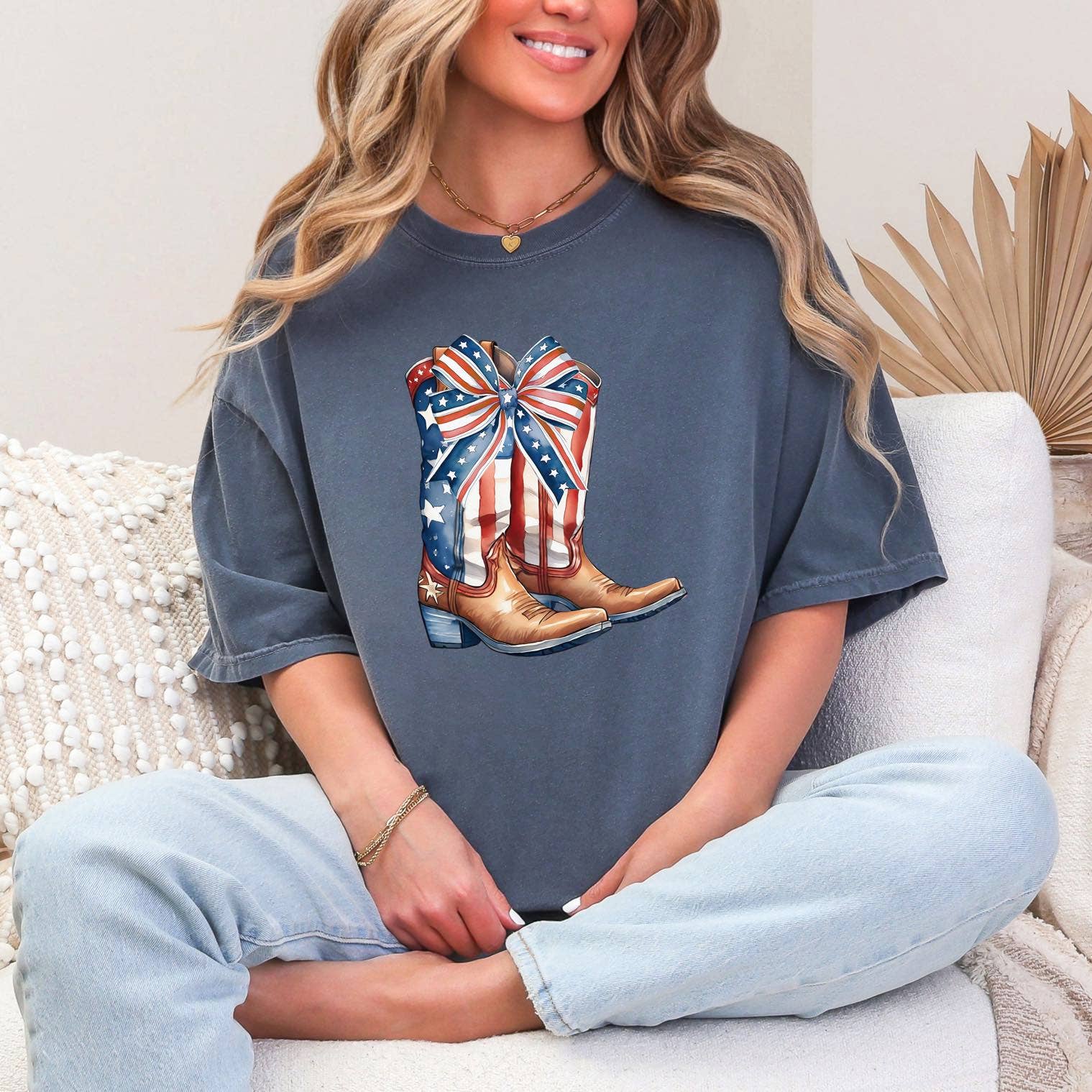 Coquette Stars And Stripes Cowgirl Boots Tee - BFF Here