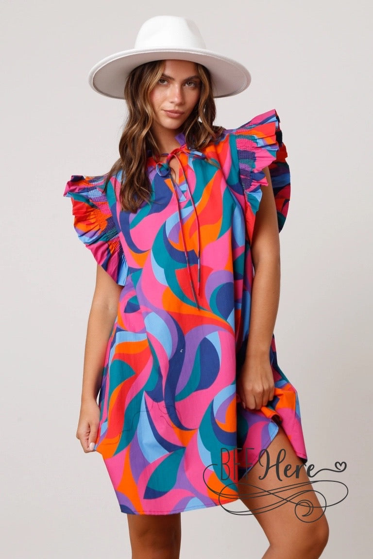 Geo-Chic: Poplin Geometric Print Dress Elegance - BFF Here