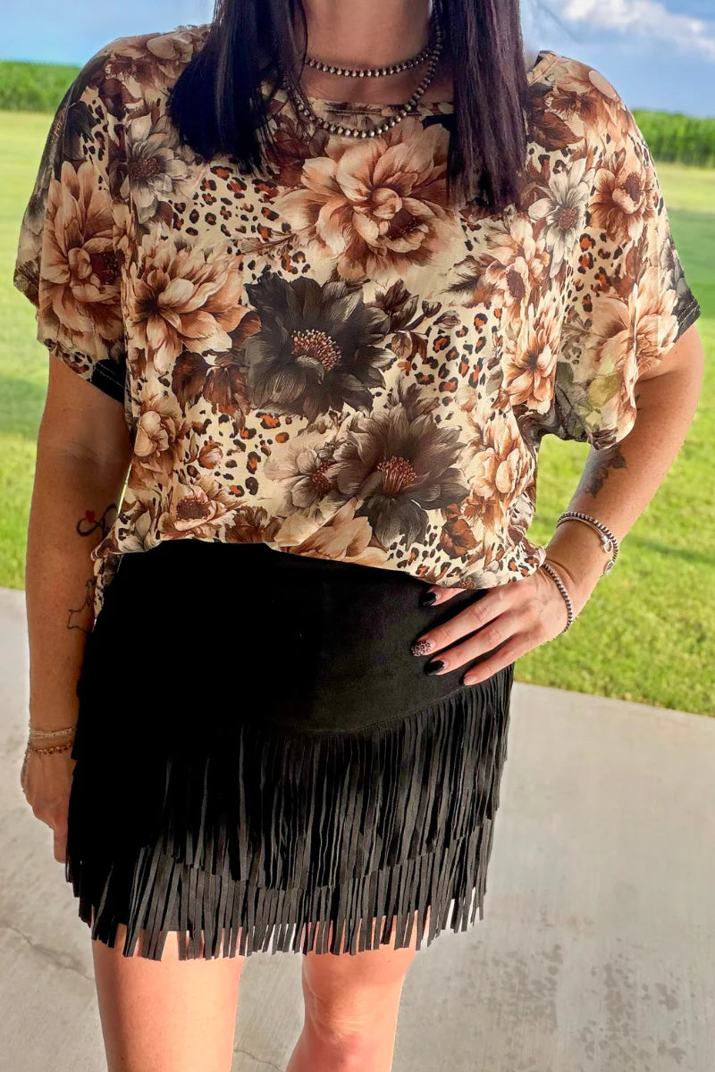 Bloom In Leopard Mesh Top by Sterling Kreek