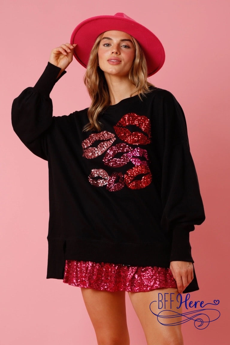 Sparkle Smooch: Sequin Kisses Sweatshirt - BFF Here