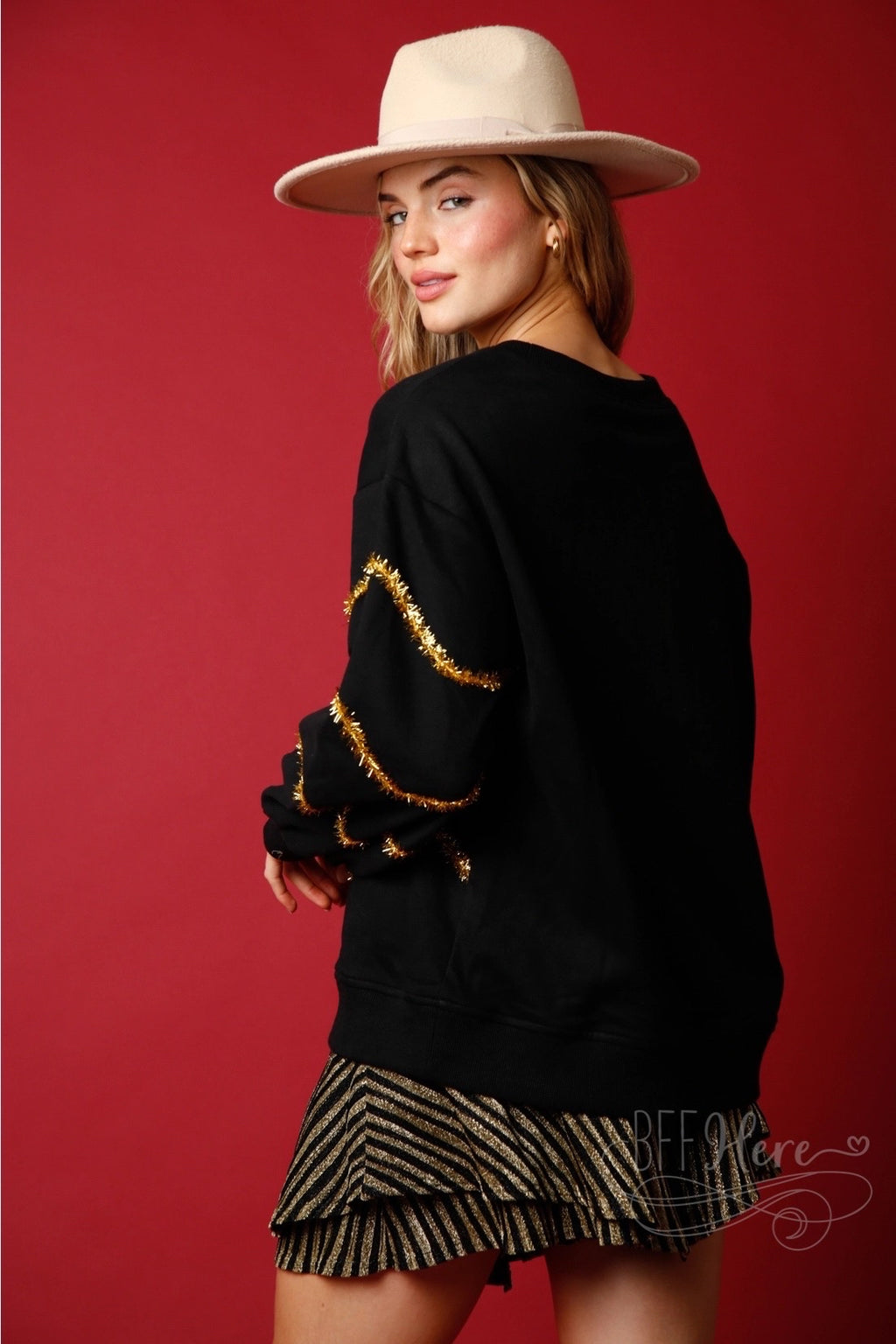 Deck the Halls: Christmas Tree Sequin and Lurex Stripes Sweatshirt - BFF Here