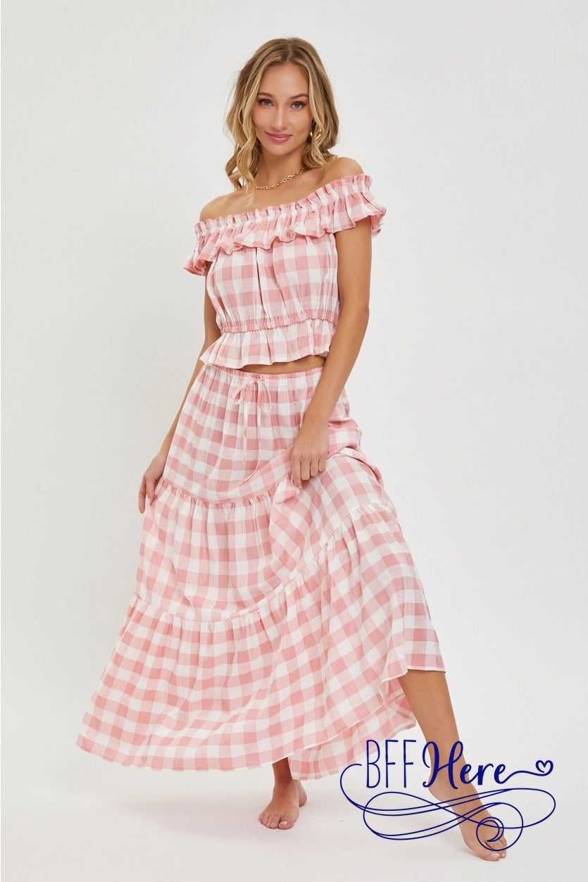 Pretty in Pink Gingham Off-Shoulder - BFF Here