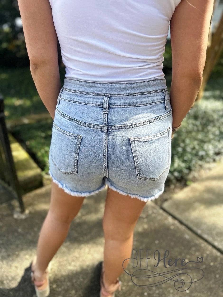 Vintage Charmer: Distressed Denim Shorts - BFF Here