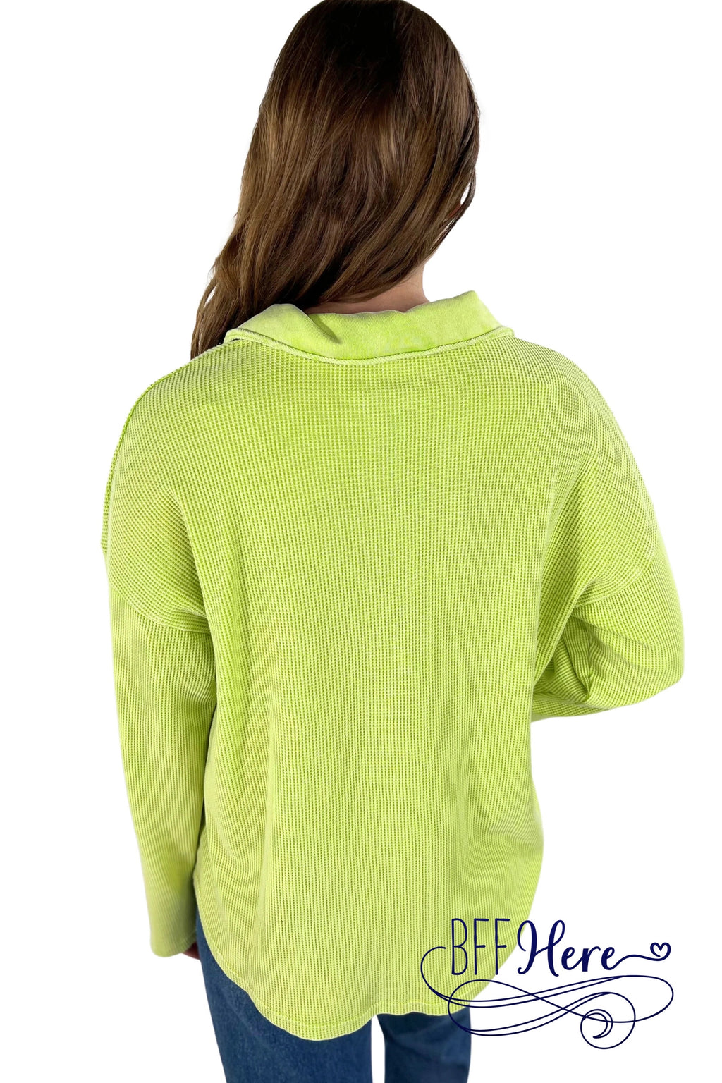 PREORDER-Shelby Waffle Button Up Top / Lime (Ships End of December ) - BFF Here