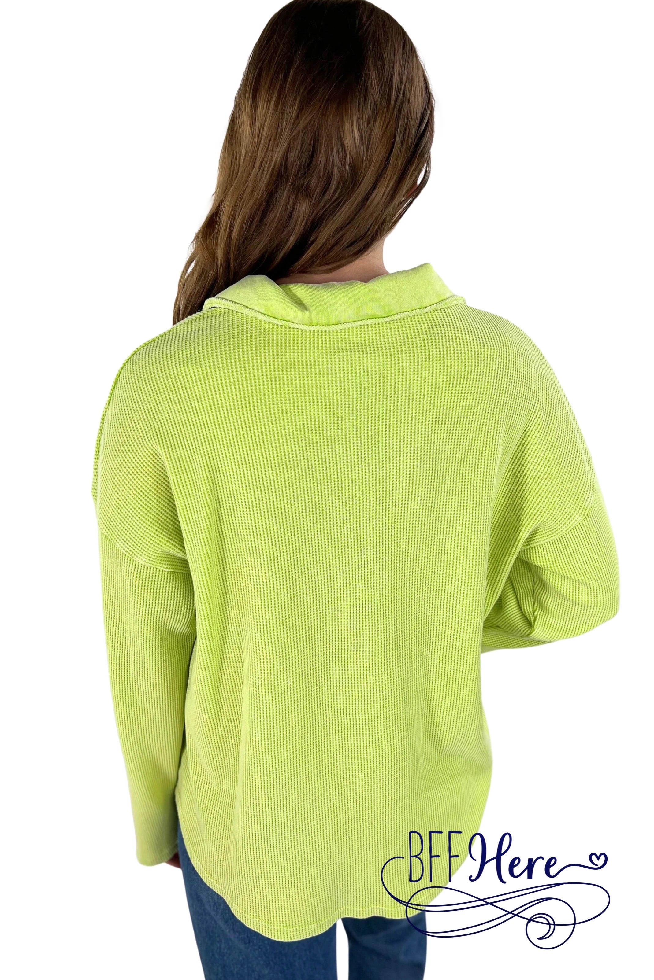 PREORDER-Shelby Waffle Button Up Top / Lime (Ships End of December ) - BFF Here