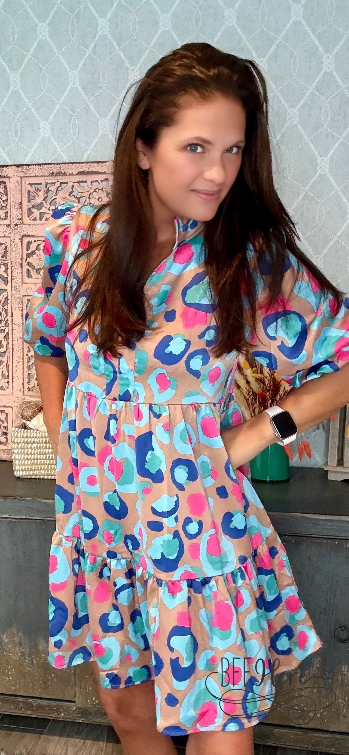 Palette Pop: Abstract Leopard Ruffle Dress - BFF Here