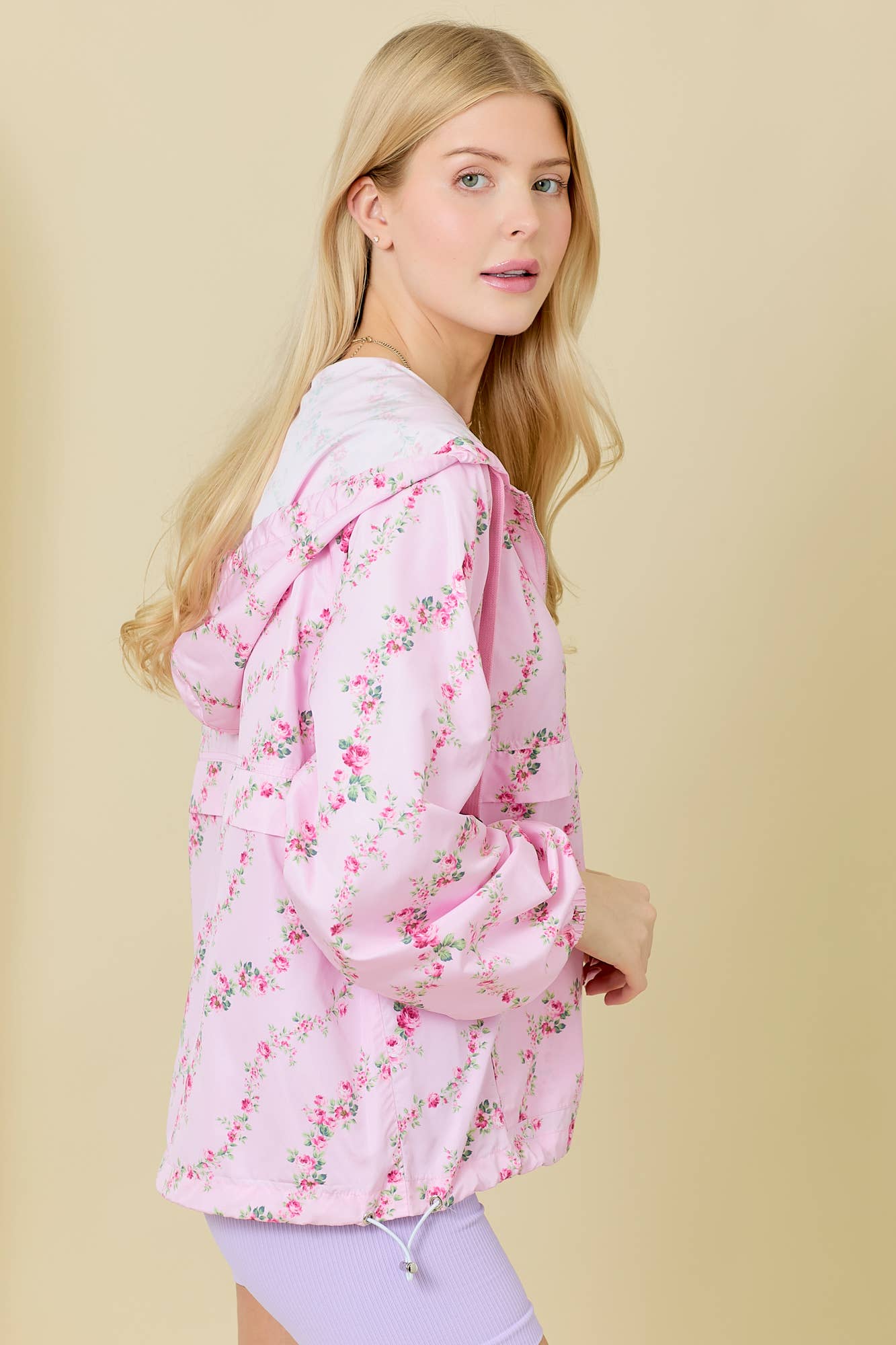 Floral Border Printed Windbreaker Jacket - BFF Here