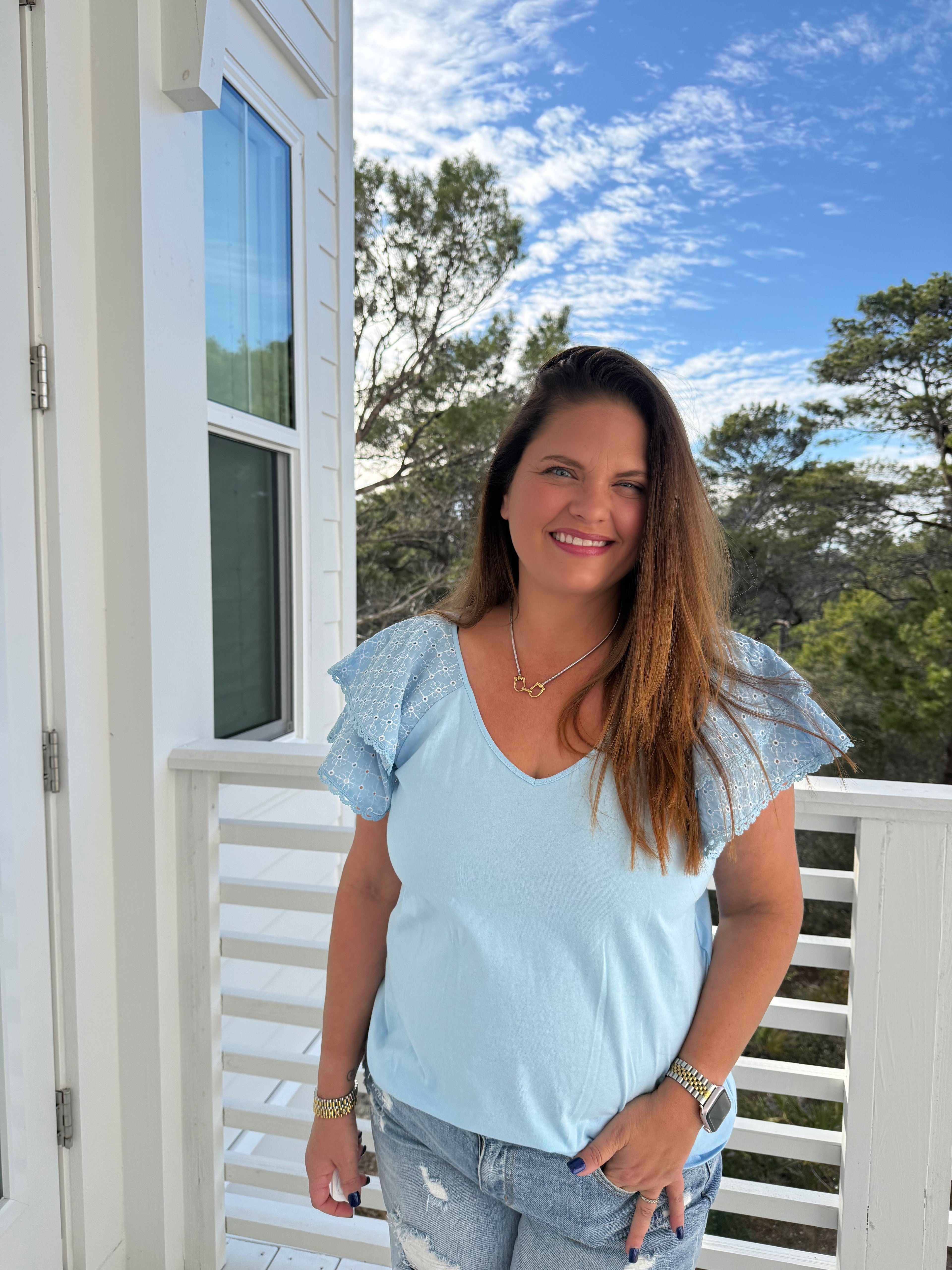 Double Ruffle Sleeve W/ Embroidery Detail Top by Sew In Love (Ships 2-3 weeks) - BFF Here