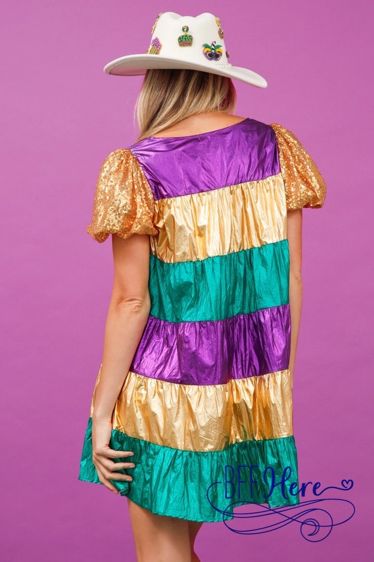 Carnival Glitz: Sequin Sleeve Color Block Dress - BFF Here