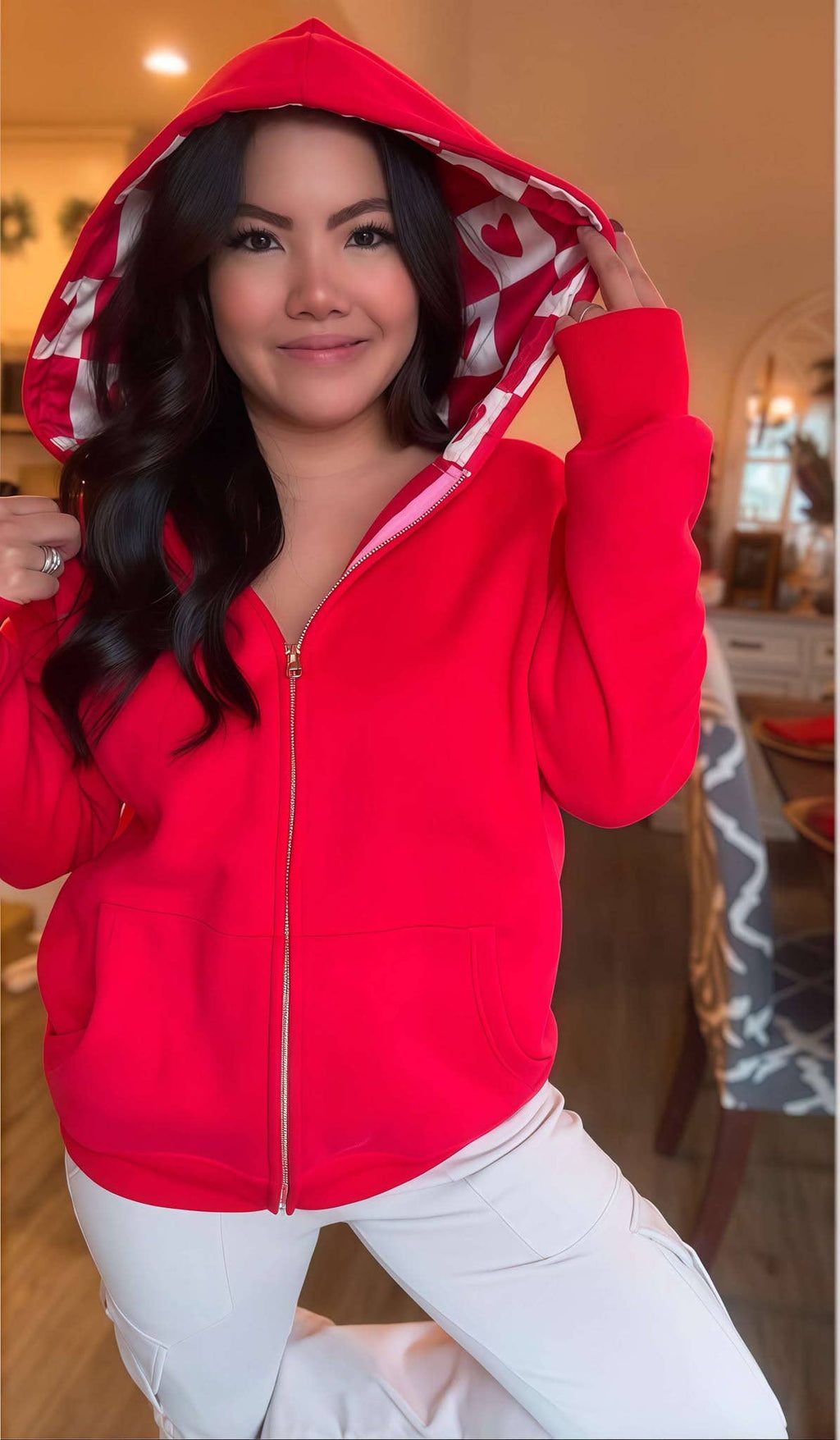 Lina Oversize Checker Heart Silk Hoodie by JadyK - BFF Here