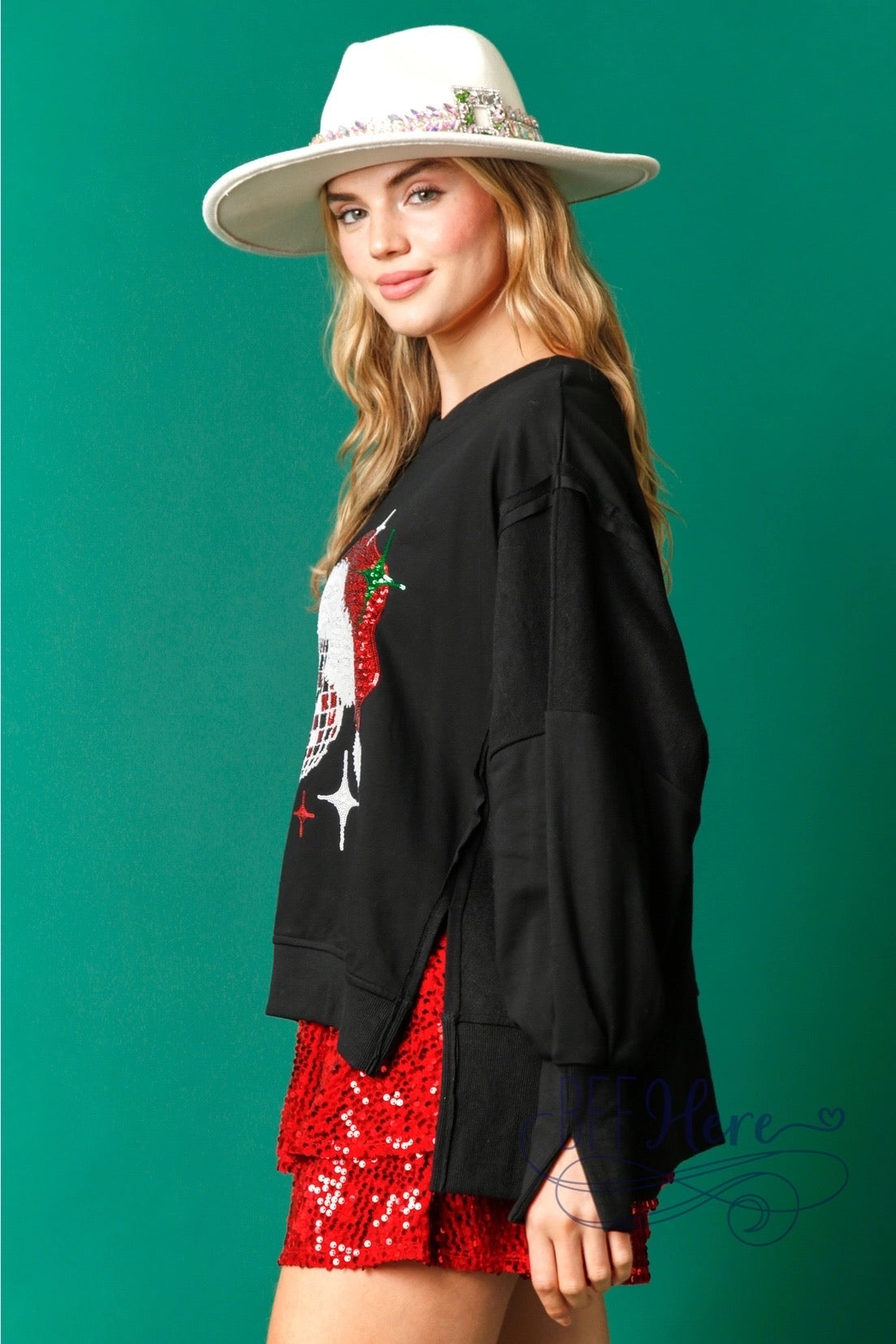 Festive Groove: Sequin Christmas Disco Ball Sweatshirt - BFF Here