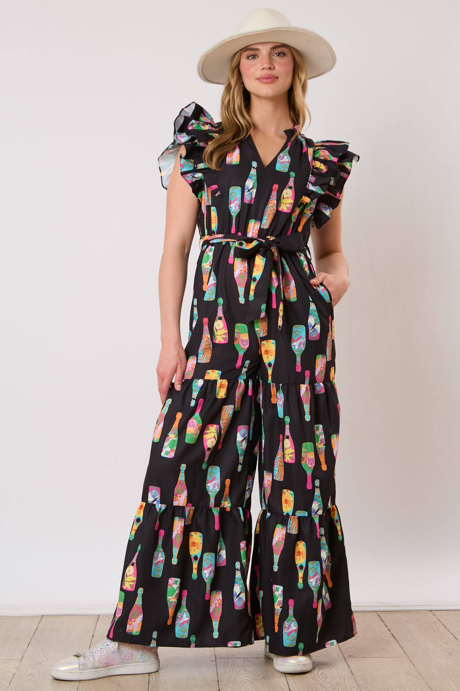 Cheers & Chic: Festive Bottle Jumpsuit - BFF Here