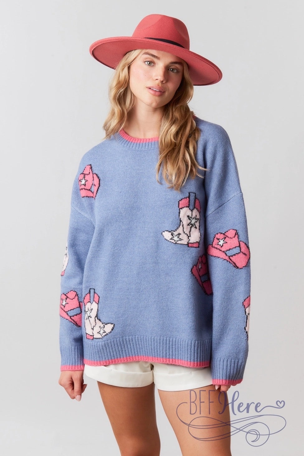 Frontier Flair: Sweater with Iconic Cowboy Hat & Boots Design - BFF Here