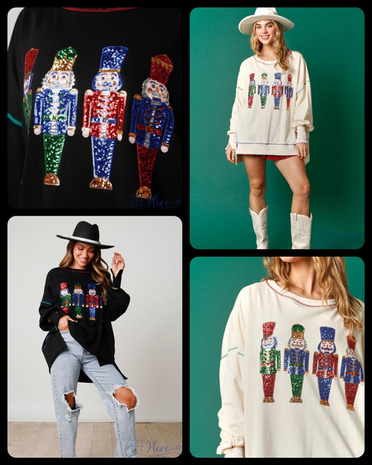 Sparkle in the Spotlight: Nutcracker Sequin Sweatshirt for Holiday Cheer / Choice of Color - BFF Here