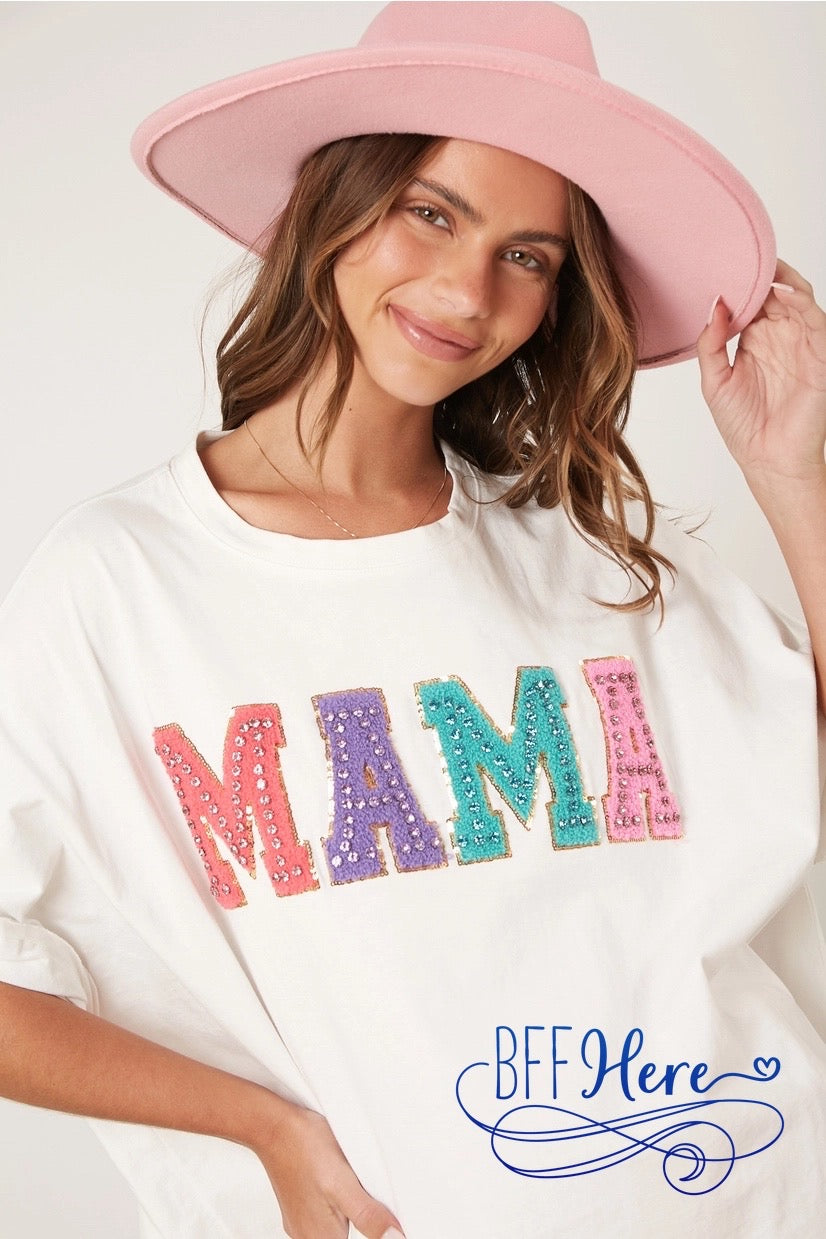 PREORDER: Sparkling Mama: Rhinestone Embellished Top / Choice of Color (Ships End of January) - BFF Here