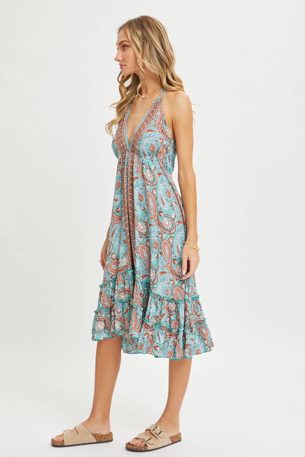Paisley Paradise Halter Neck Ruffle Dress - BFF Here