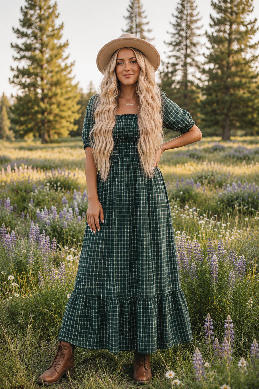 PREORDER: Evergreen Plaid Smocked Maxi Dress (ETA: August)