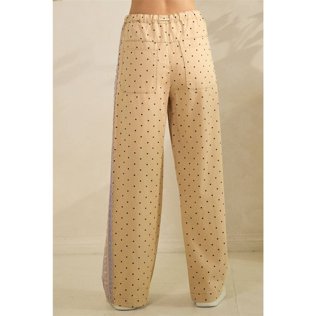 Polka Dot Pants with Satin Contrast Accents - BFF Here