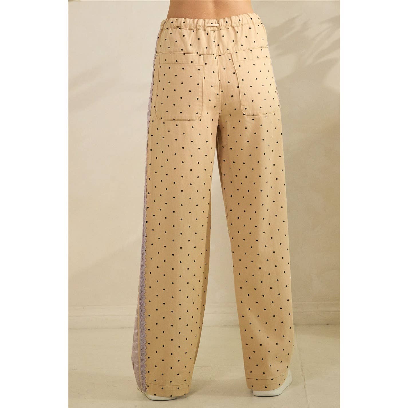 Polka Dot Pants with Satin Contrast Accents - BFF Here