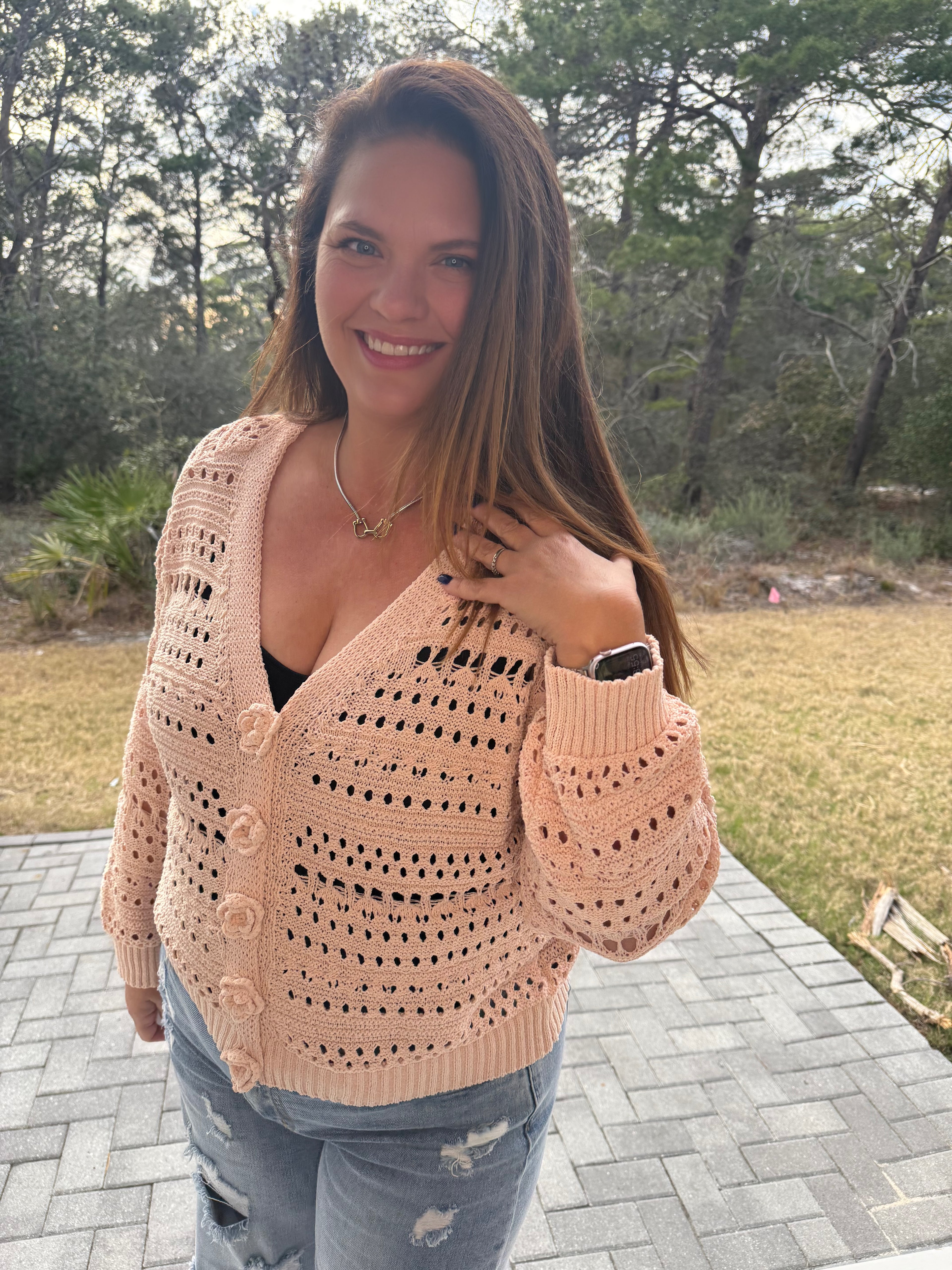 Preorder: 3D Floral Buttons Long Sleeve Thin Sweater Knit Cardigan by POL (ETA: May) - BFF Here