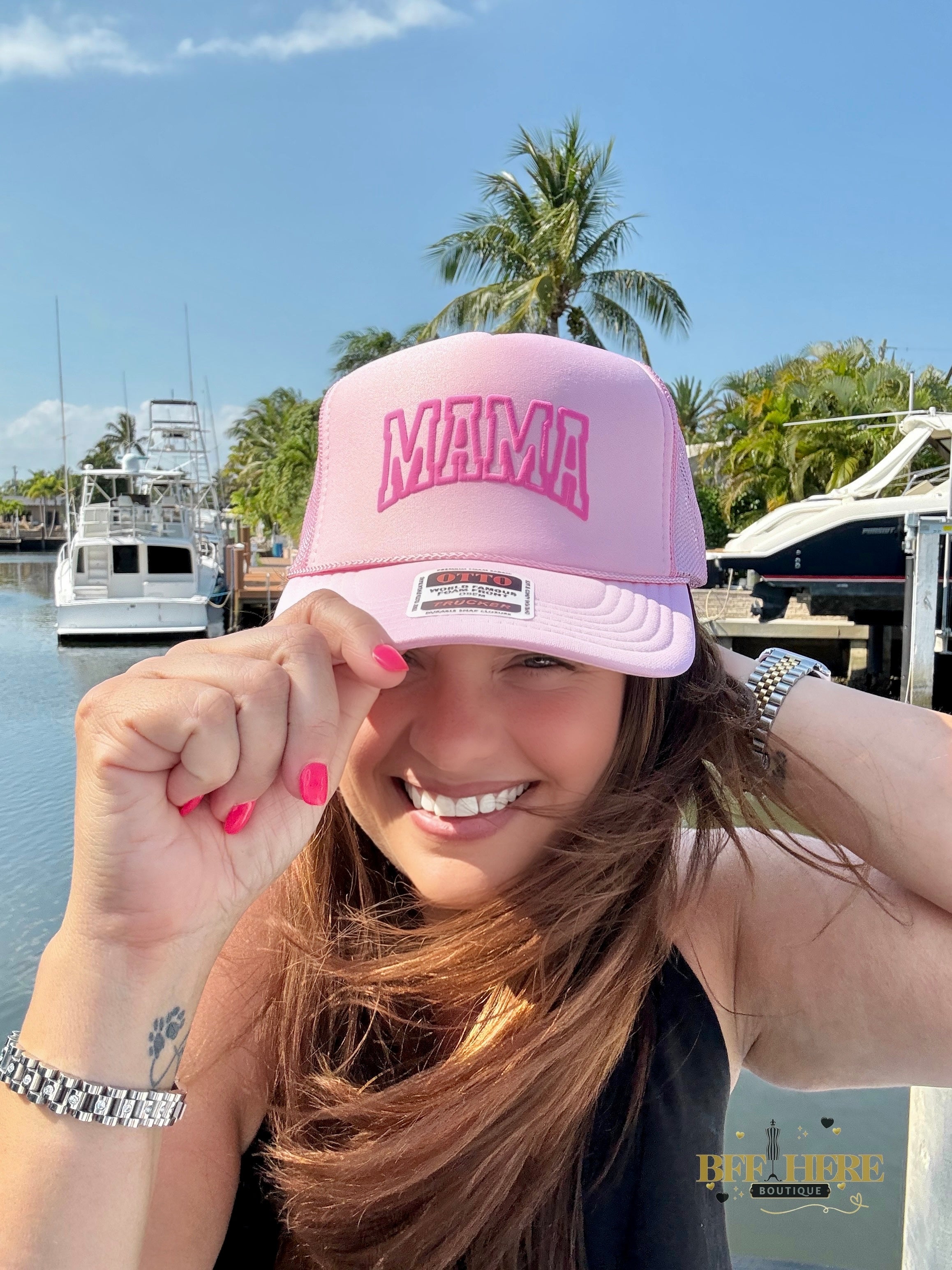 Mama Pink Puff Trucker Hat - BFF Here
