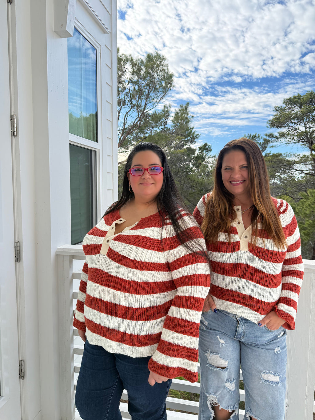 Relaxed Fit Henley Neck Striped Knit Top by Sew In Love (Ships 2-3 weeks) - BFF Here