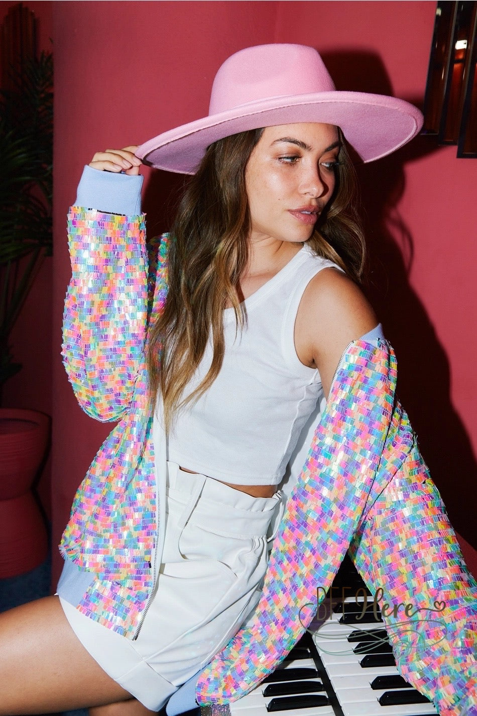 Pastel Prism Sequin Bomber Jacket - BFF Here