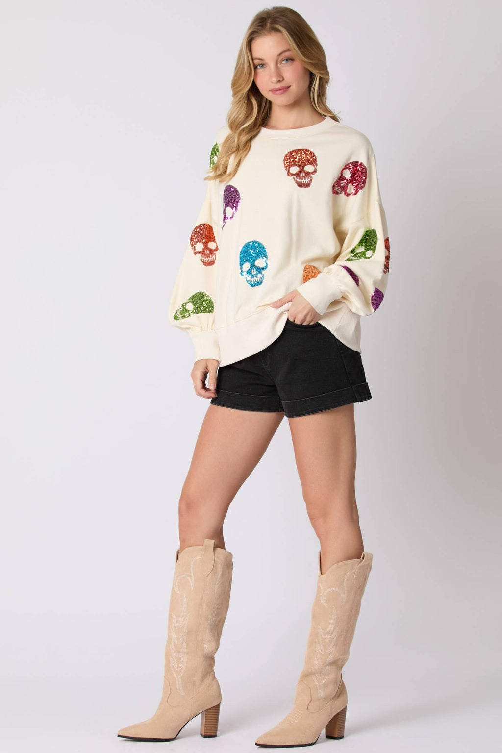 Spooky Sparkle Skull Halloween Sweatshirt - BFF Here