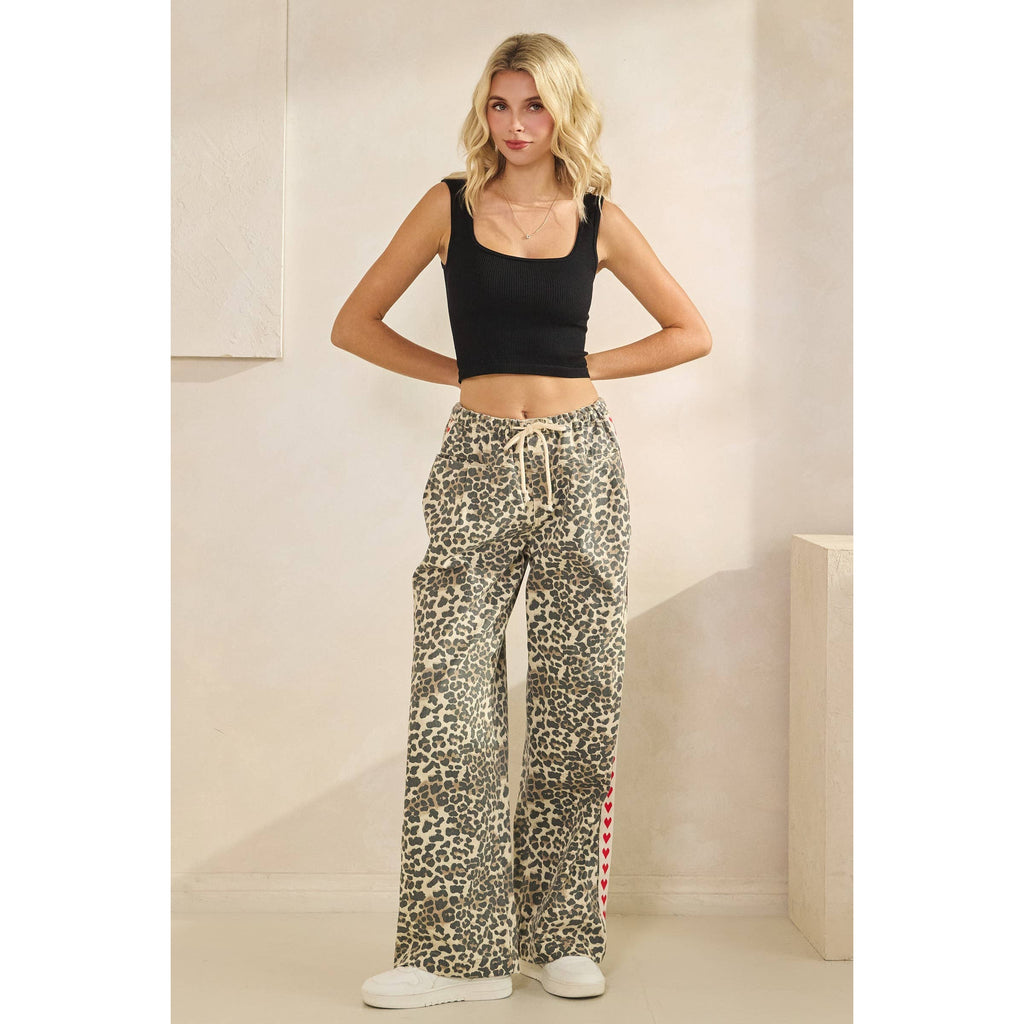 Leopard Printed Striped Wide Legged Pants - BFF Here