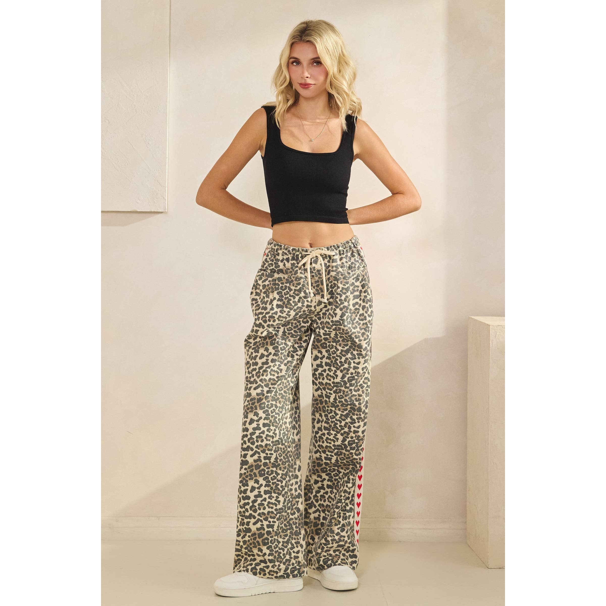 Leopard Printed Striped Wide Legged Pants - BFF Here