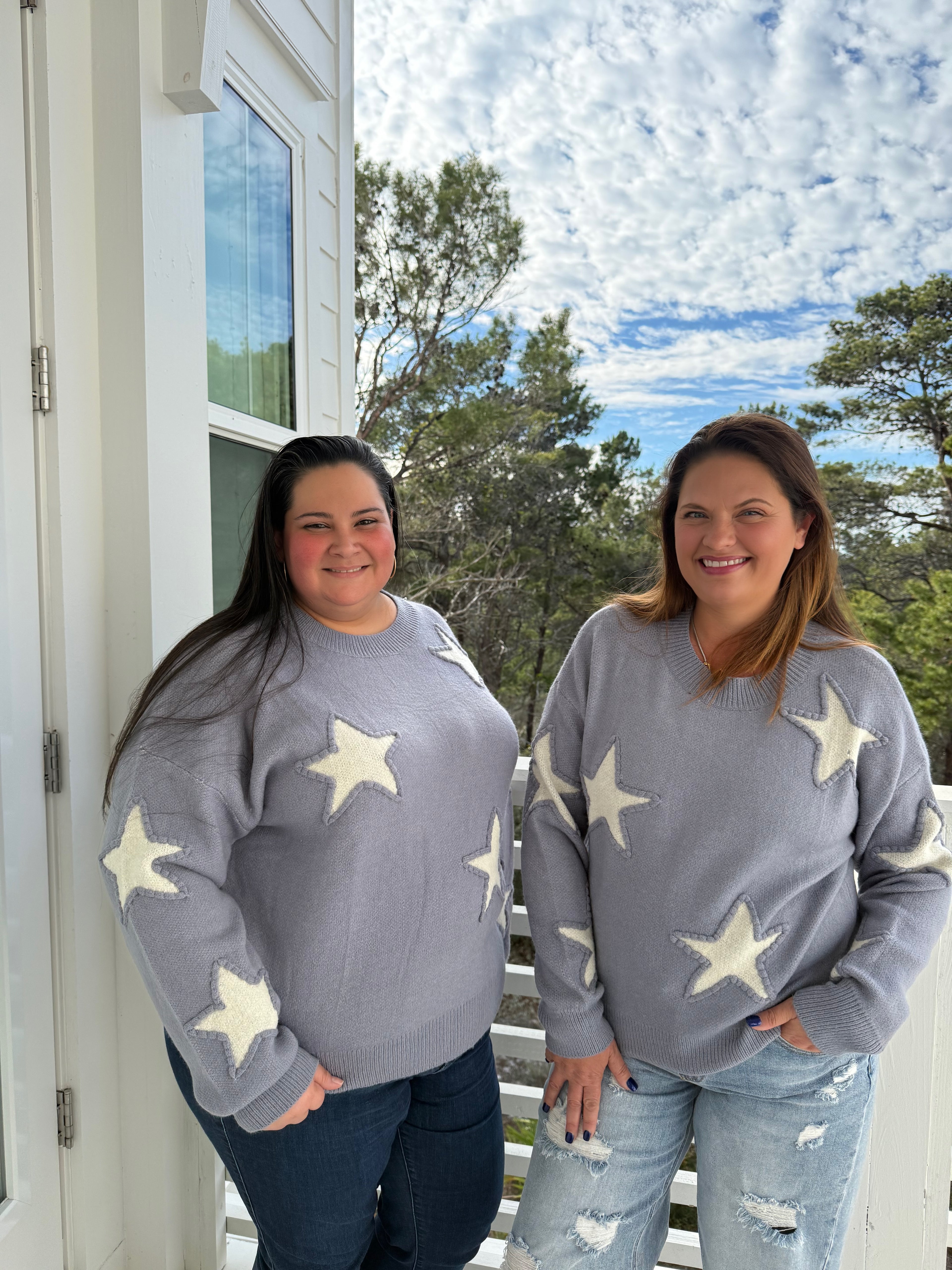 Crew Neck Sweater with Bold Star Print by Sew In Love (Ships 2-3 weeks) - BFF Here