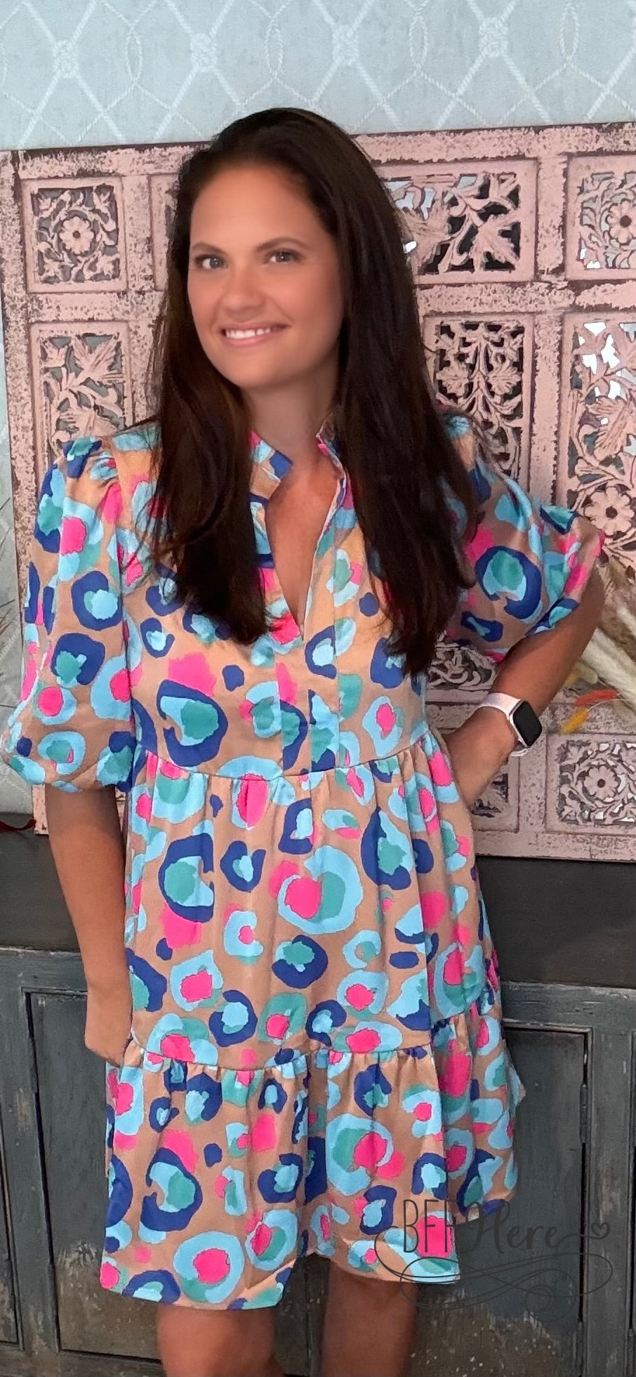 Palette Pop: Abstract Leopard Ruffle Dress - BFF Here