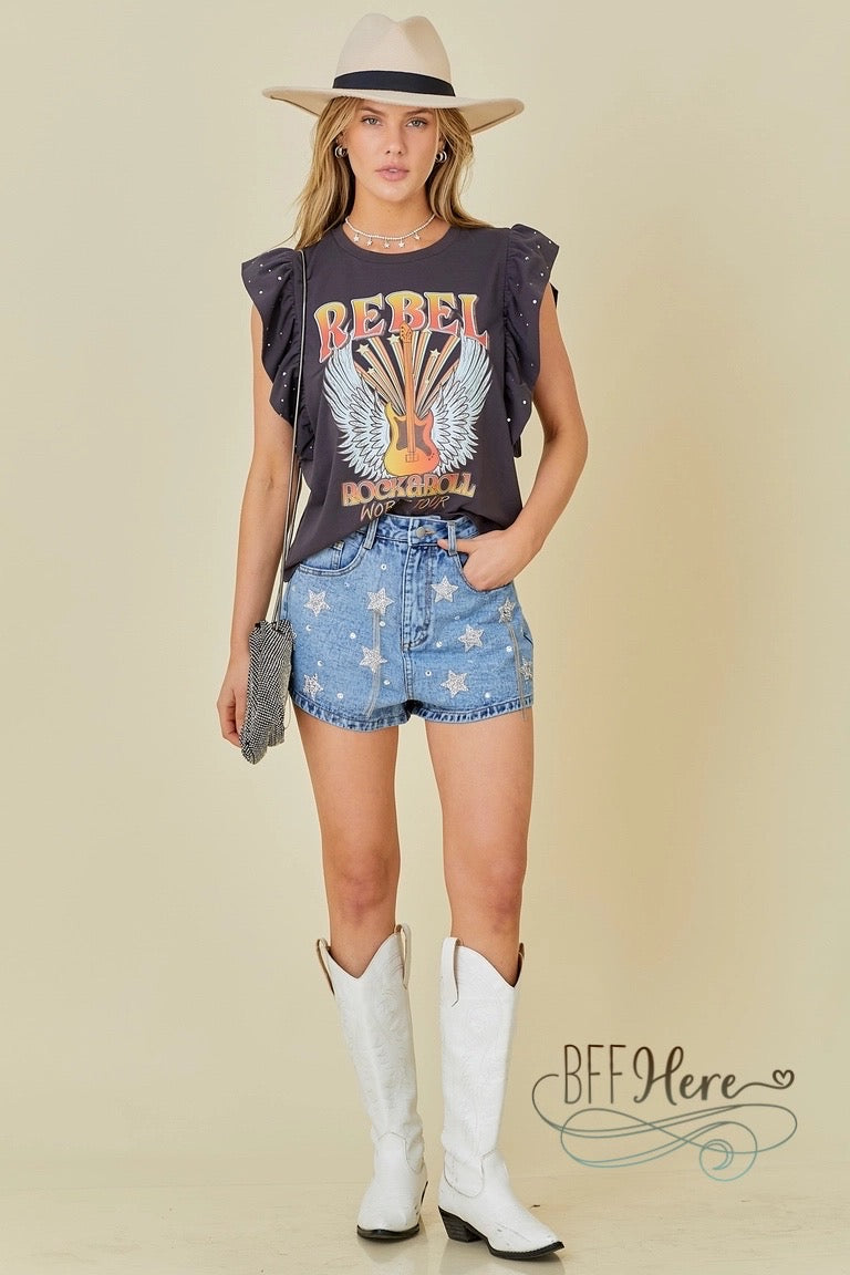 Rebel Rock & Roll World Tour Ruffle Sleeve T-Shirt - BFF Here