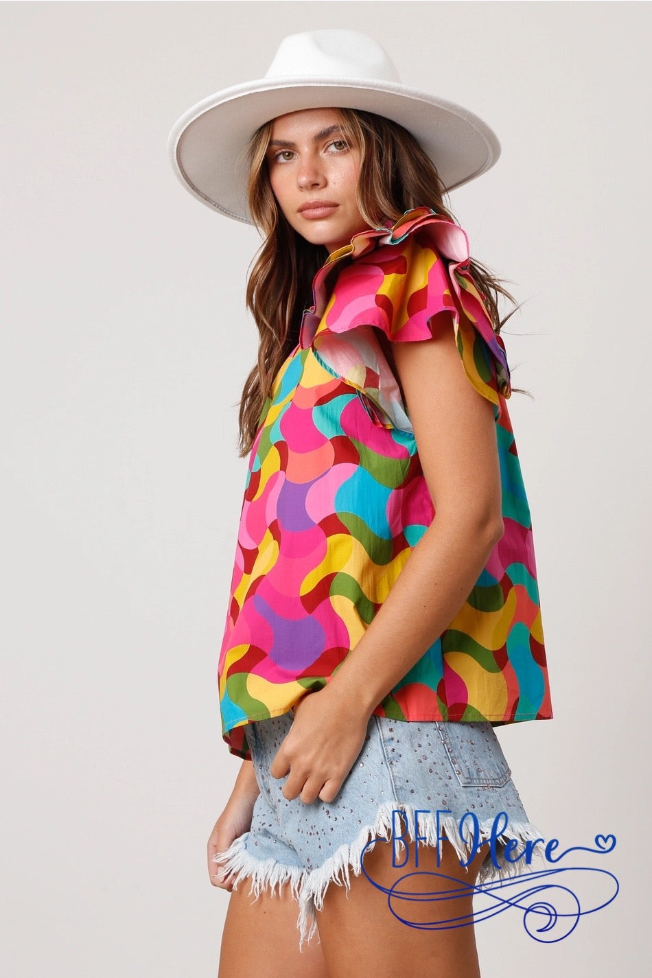 Ruffle Cascade: Quintuple-Layer Sleeve Top - BFF Here