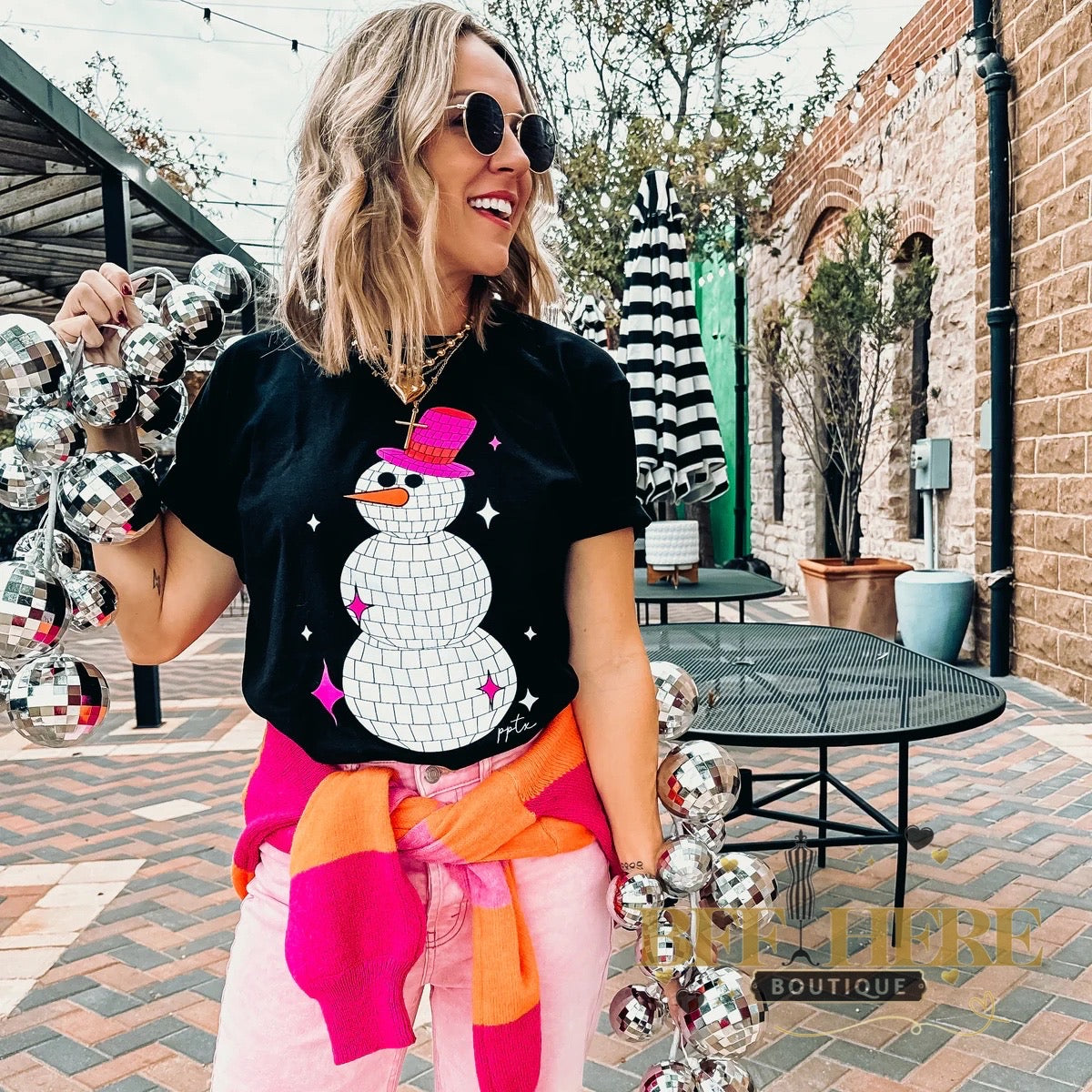 Disco Snowman Glitter Tee - BFF Here