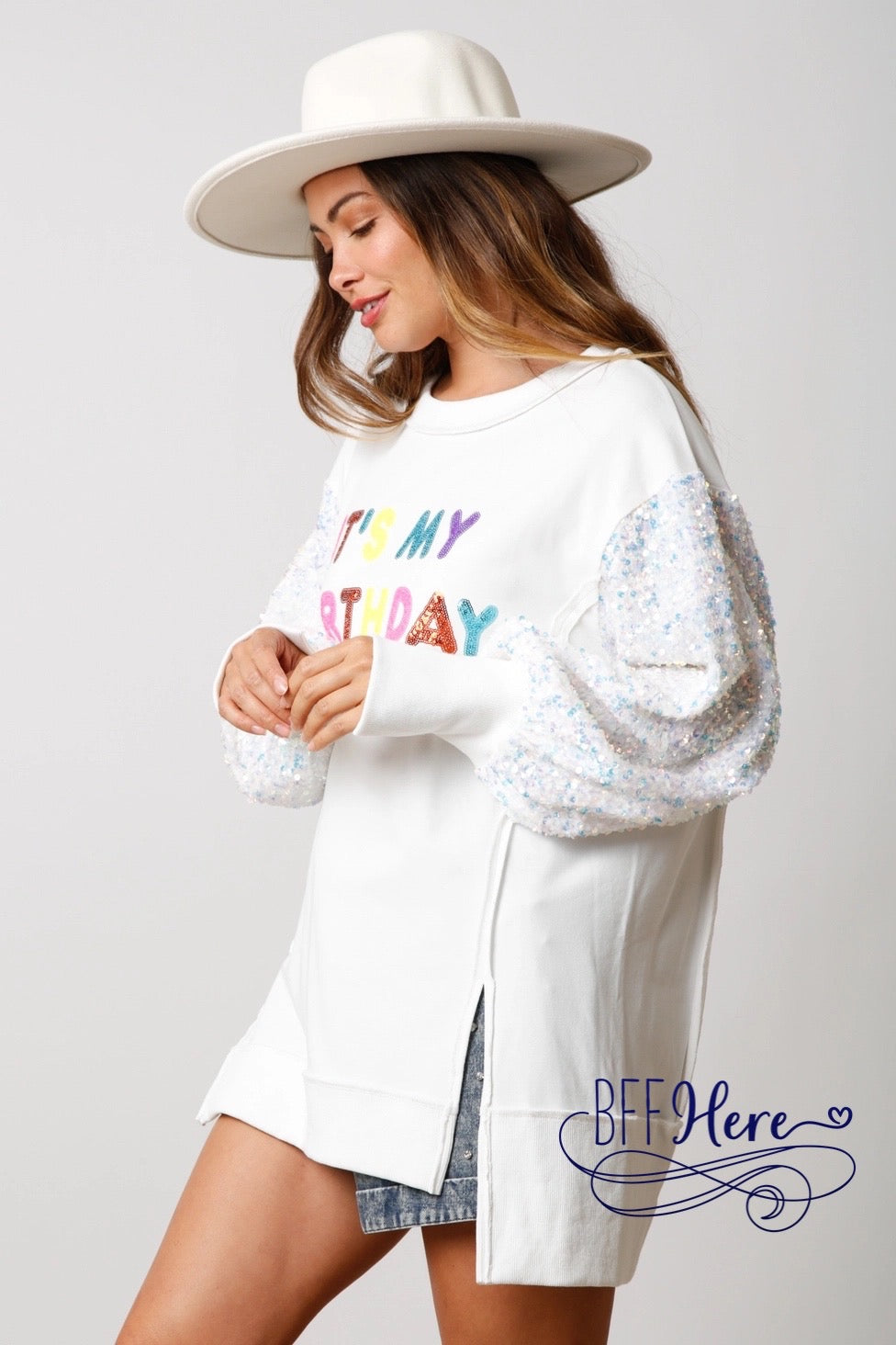 Celebration Sparkle: 'It's My Birthday' Sequin Pullover / Choice of Color - BFF Here