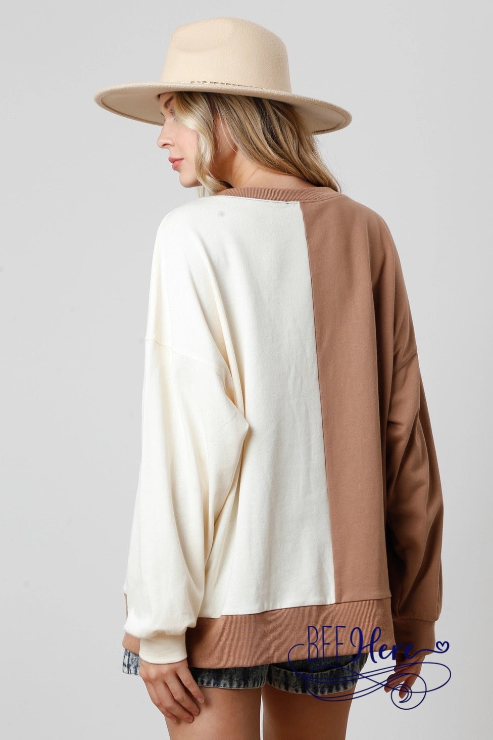 Western Harmony: Tan and Cream Colorblock Cowboy Boot Top - BFF Here