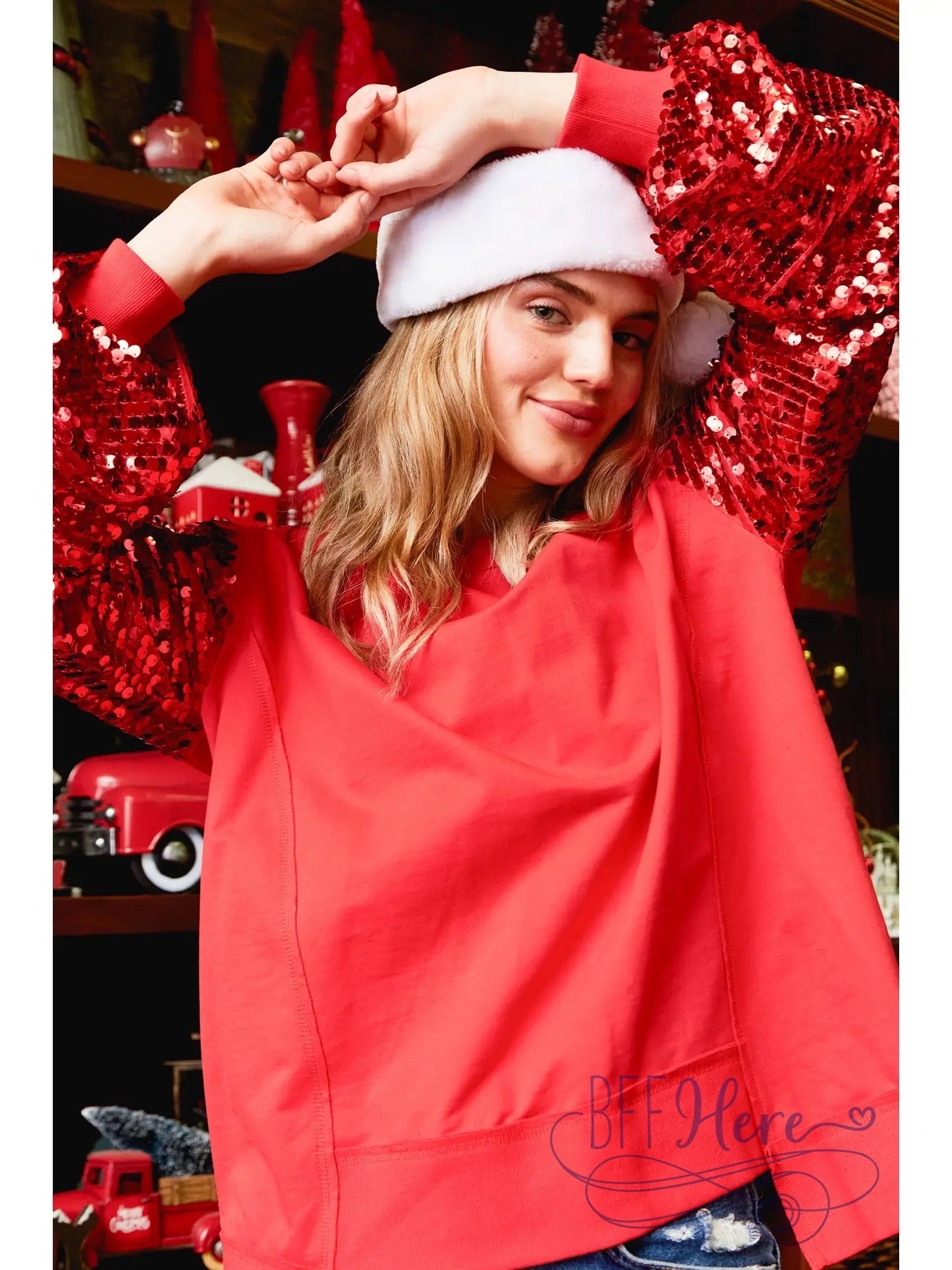 Radiant Glam: Red Sequin Color Block Top - BFF Here