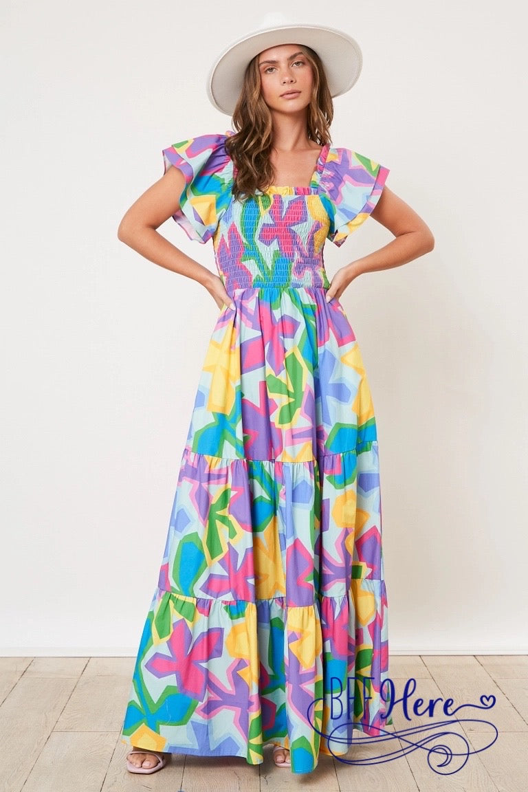 PREORDER : Floral Fantasy: Graceful Ruffle Sleeve Maxi Dress (Ships Middle of March) - BFF Here