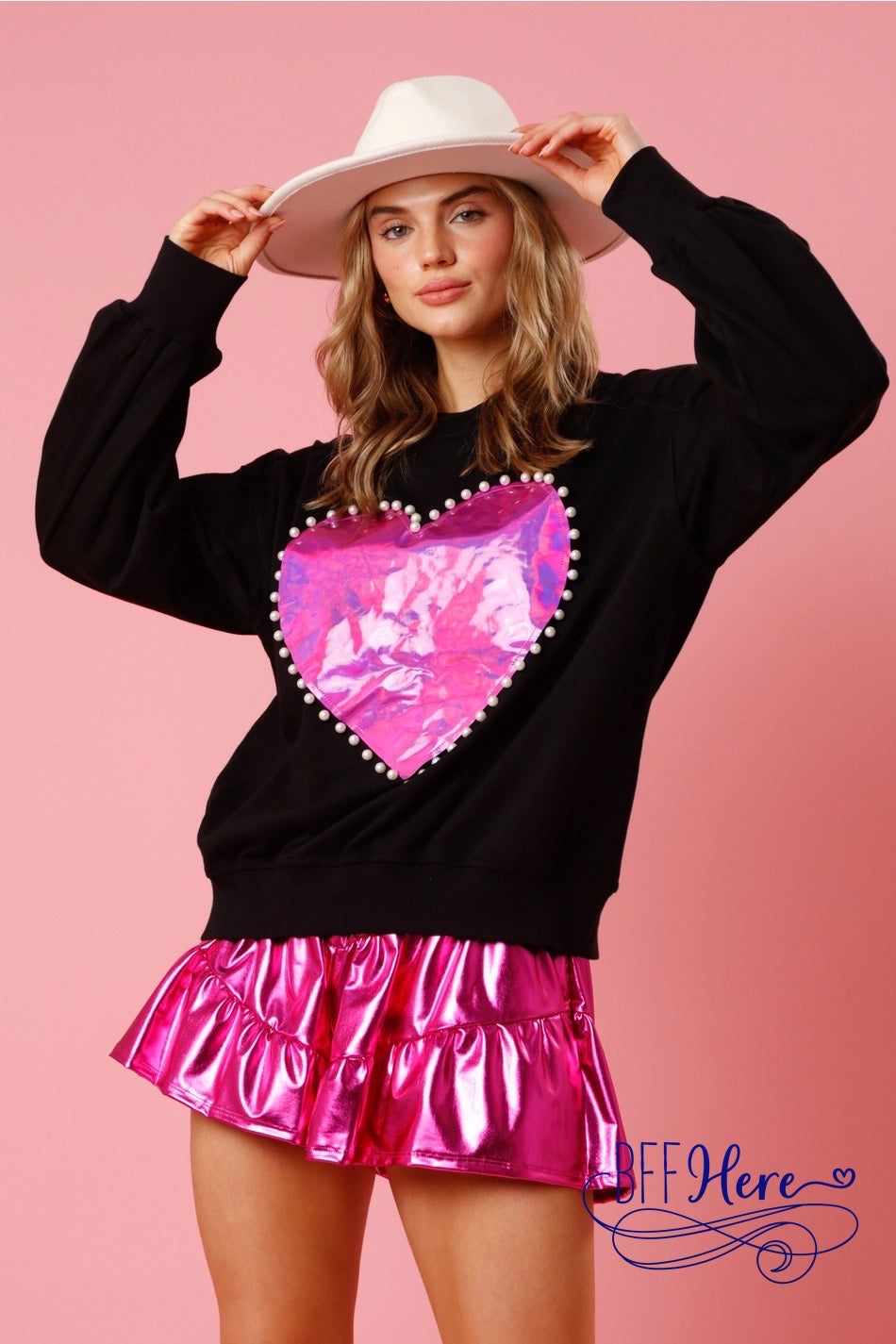 Chic Charmer: Pearl-Edged Heart Pullover - BFF Here